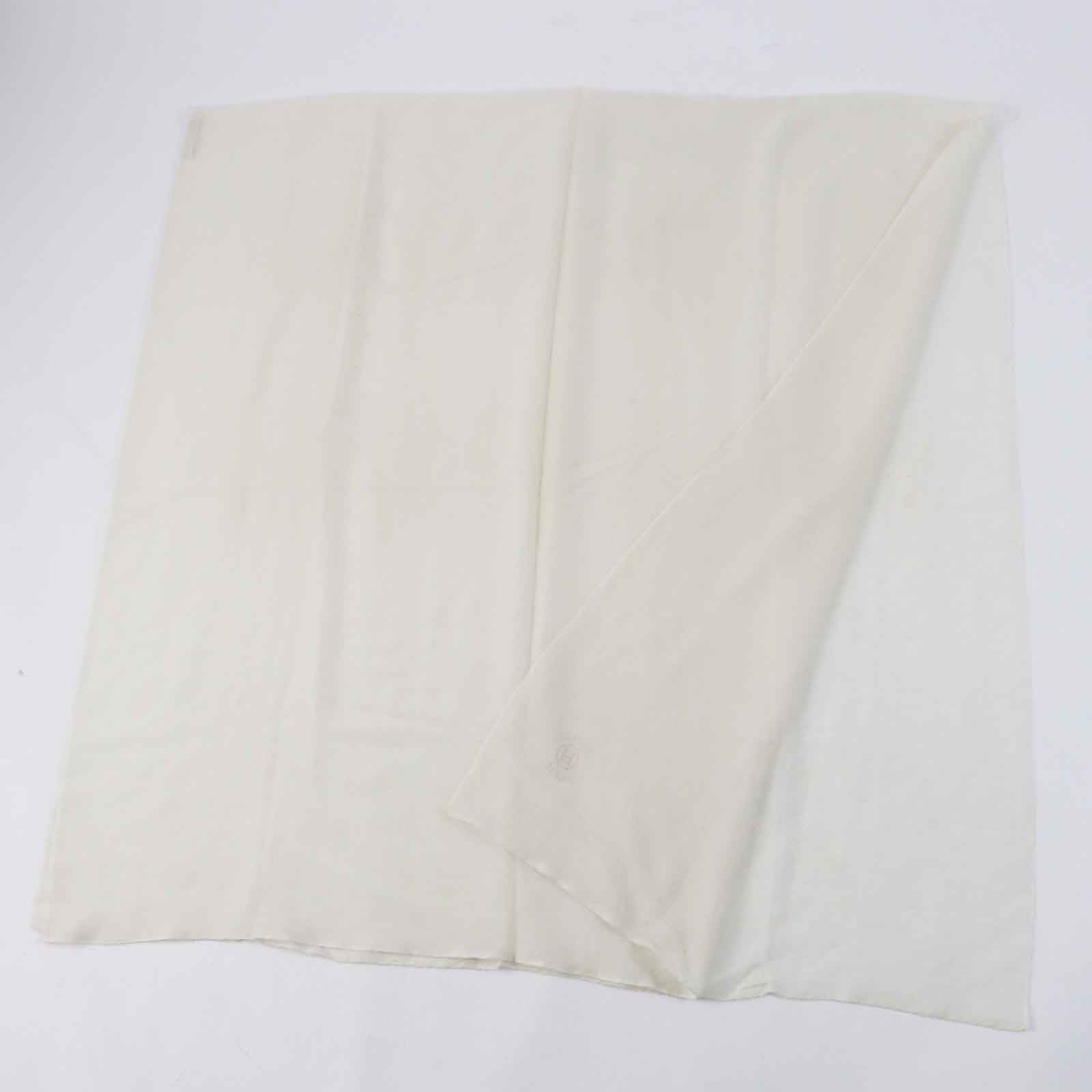 HERMES Cashmere Silk H Logo Scarf Ivory