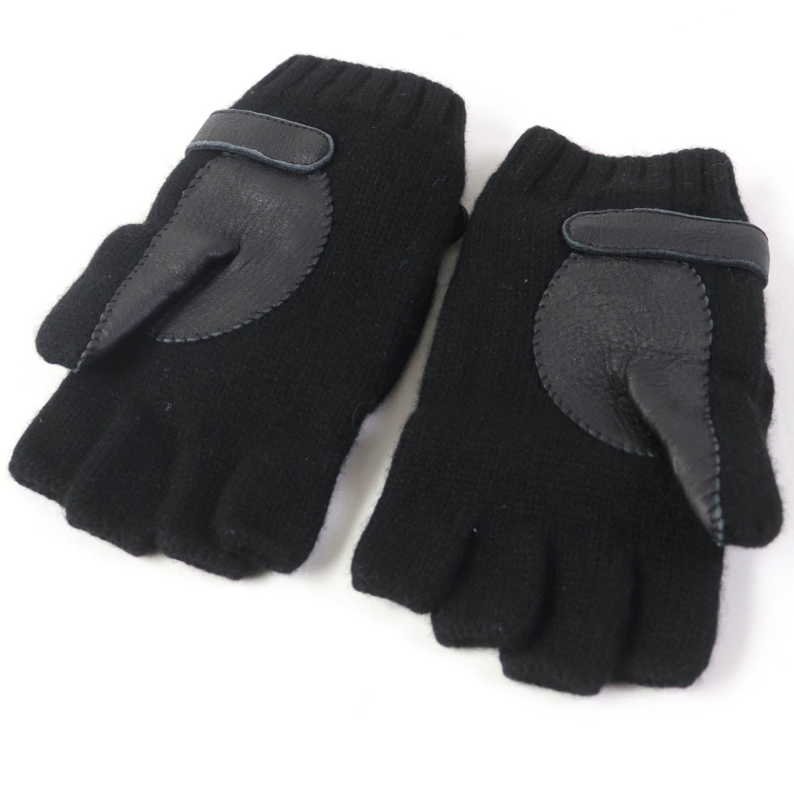 Hermes Cashmere Leather Knit Mittens Gloves