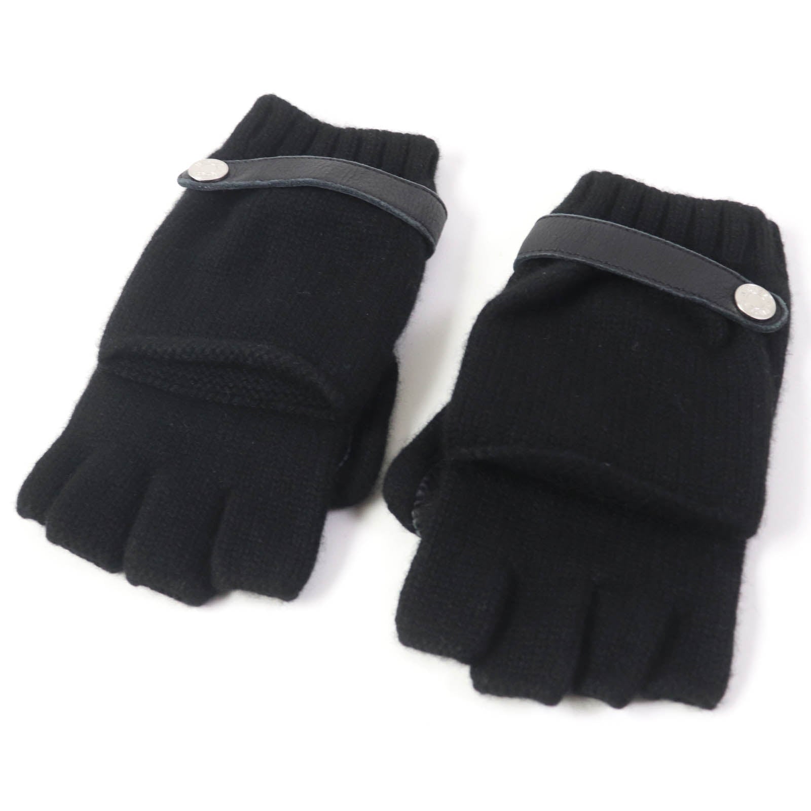 Hermes Cashmere Leather Knit Mittens Gloves