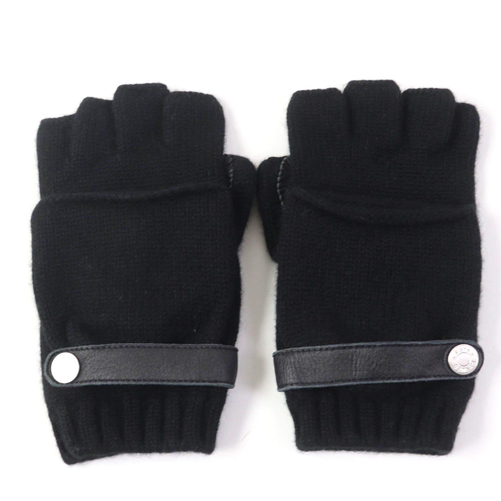 Hermes Cashmere Leather Knit Mittens Gloves