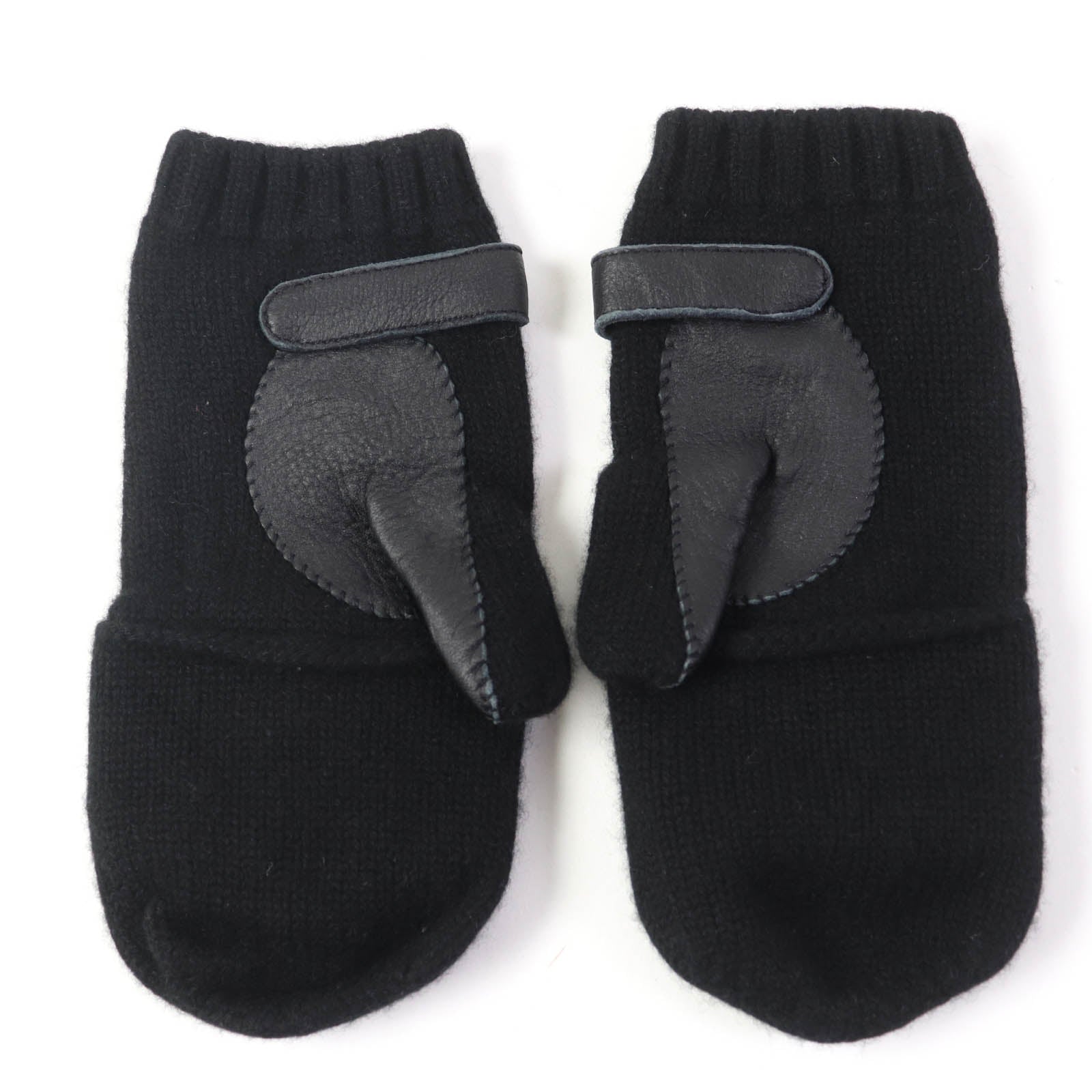 Hermes Cashmere Leather Knit Mittens Gloves