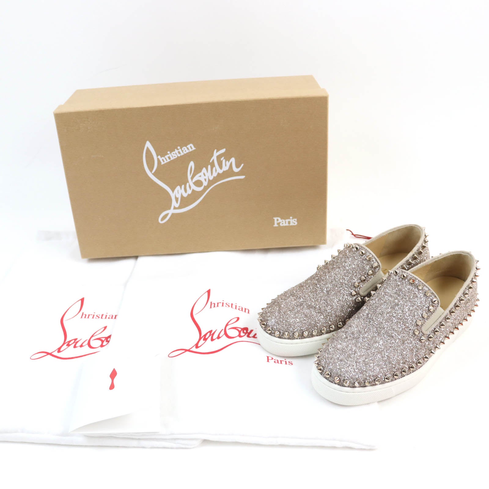 Christian Louboutin Glitter Spike Slip-on Shoes