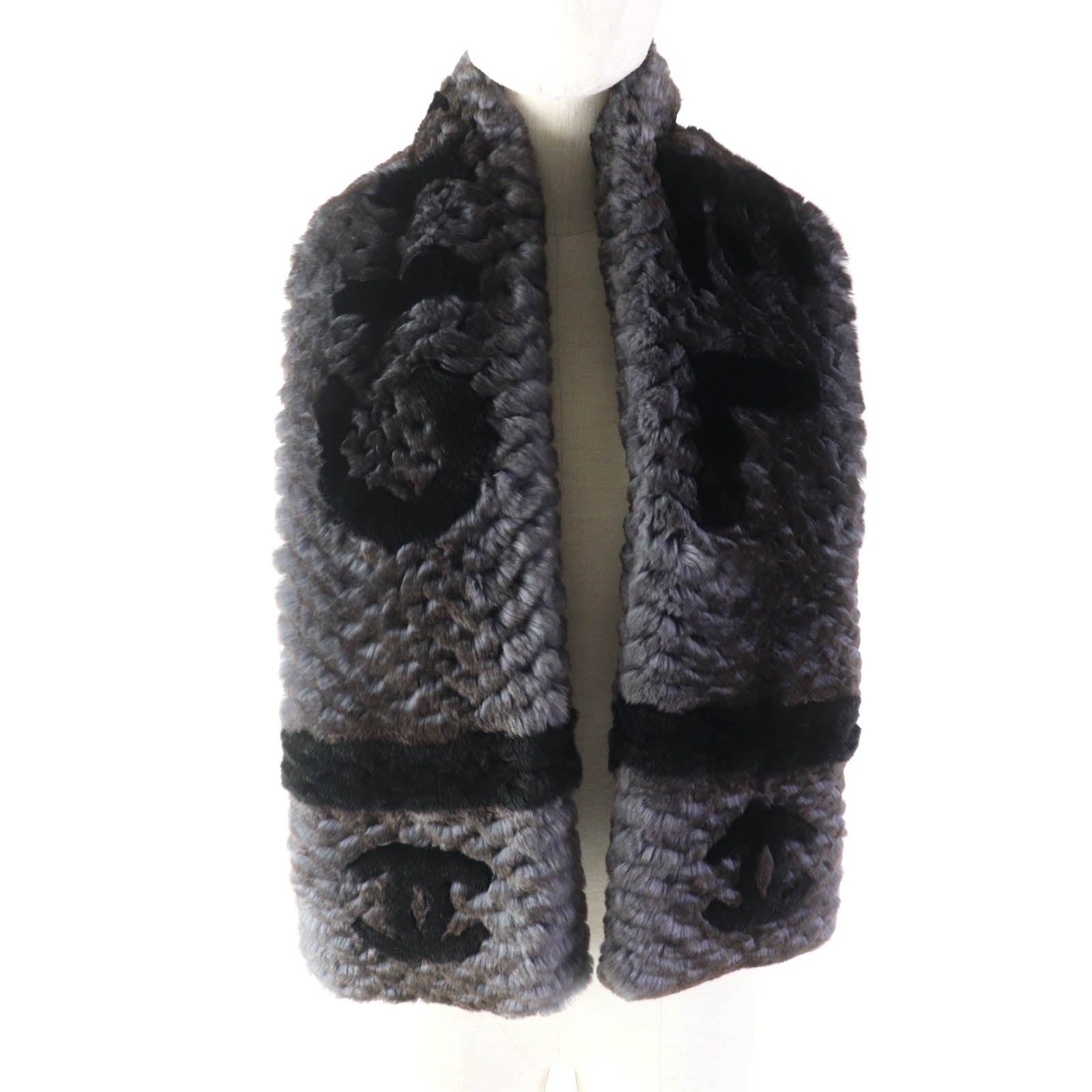 Chanel Orirag Fur Stole Purple Black