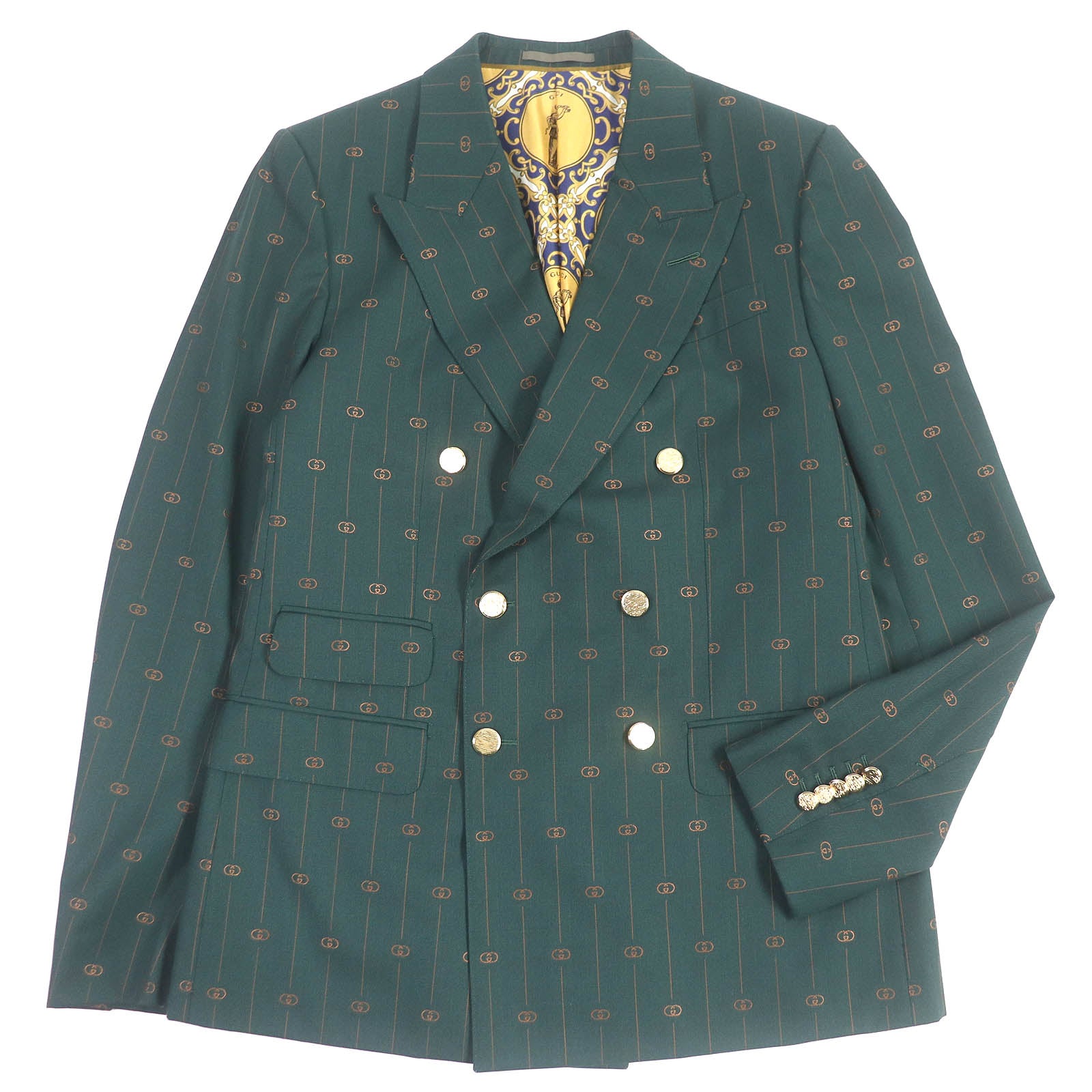 Gucci Wool Silk GG Logo Double Jacket Green