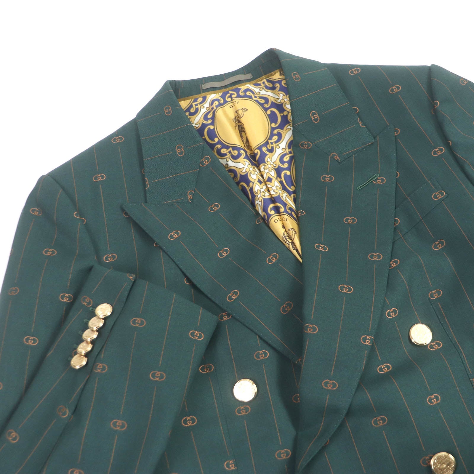 Gucci Wool Silk GG Logo Double Jacket Green