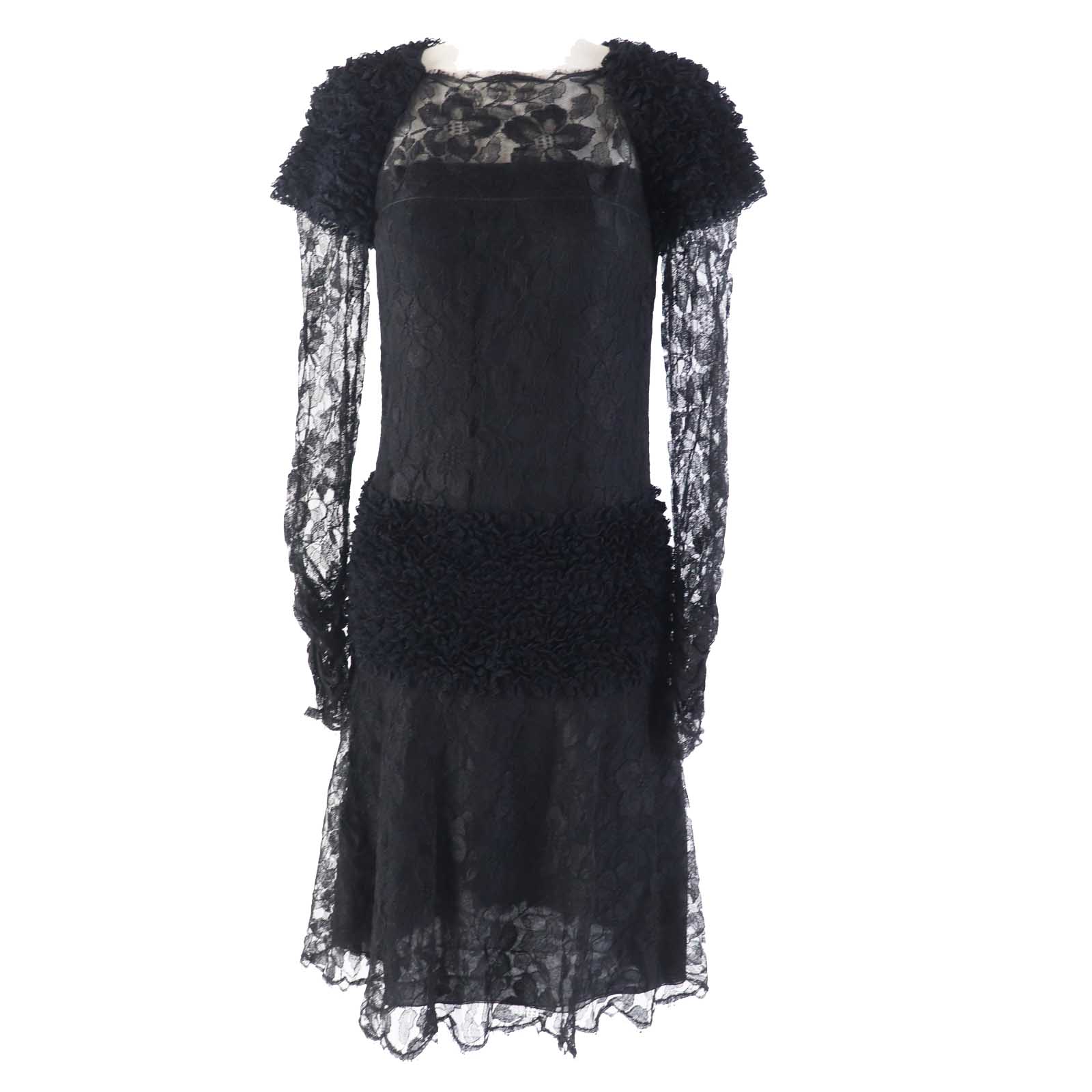 Chanel Lace Long Sleeve Dress Black 38