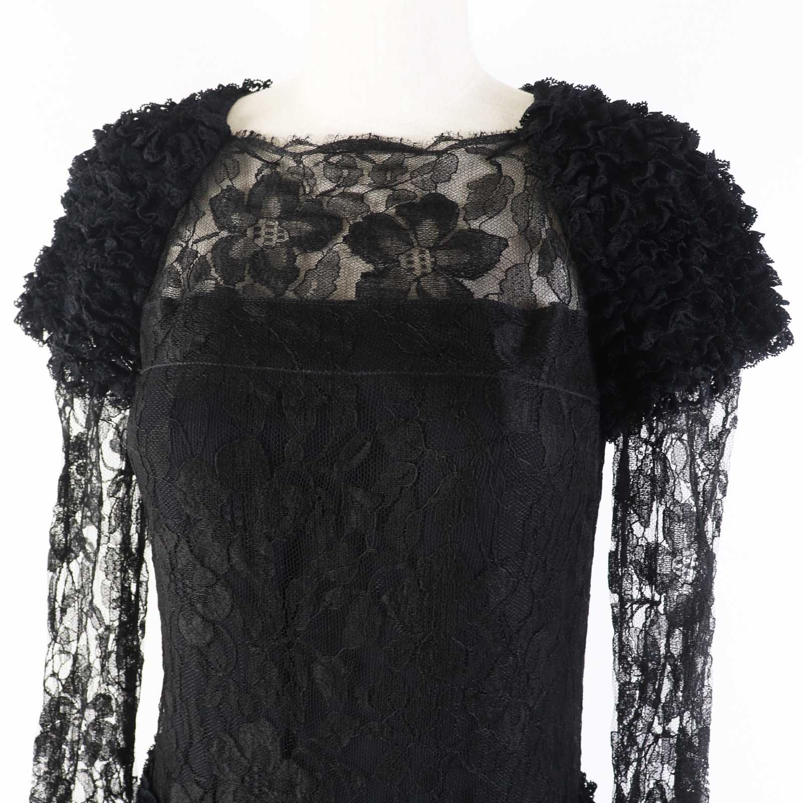 Chanel Lace Long Sleeve Dress Black 38