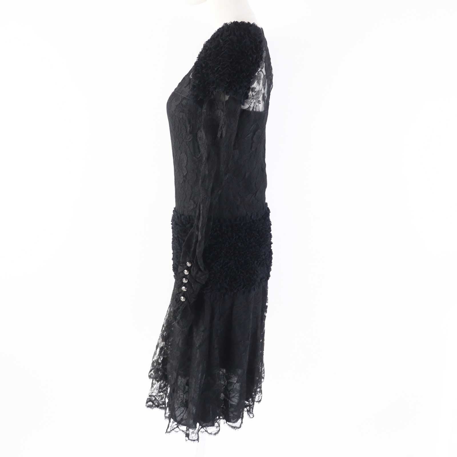 Chanel Lace Long Sleeve Dress Black 38