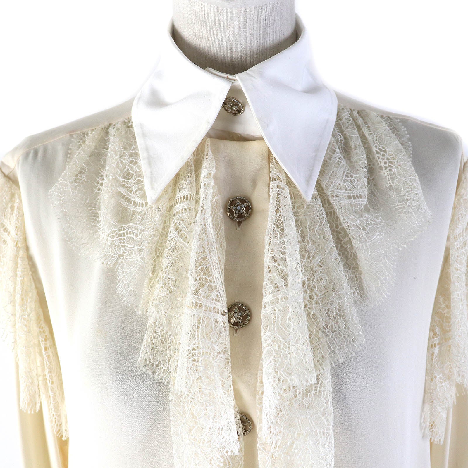 Chanel Silk Cotton Blouse with Rhinestone Buttons