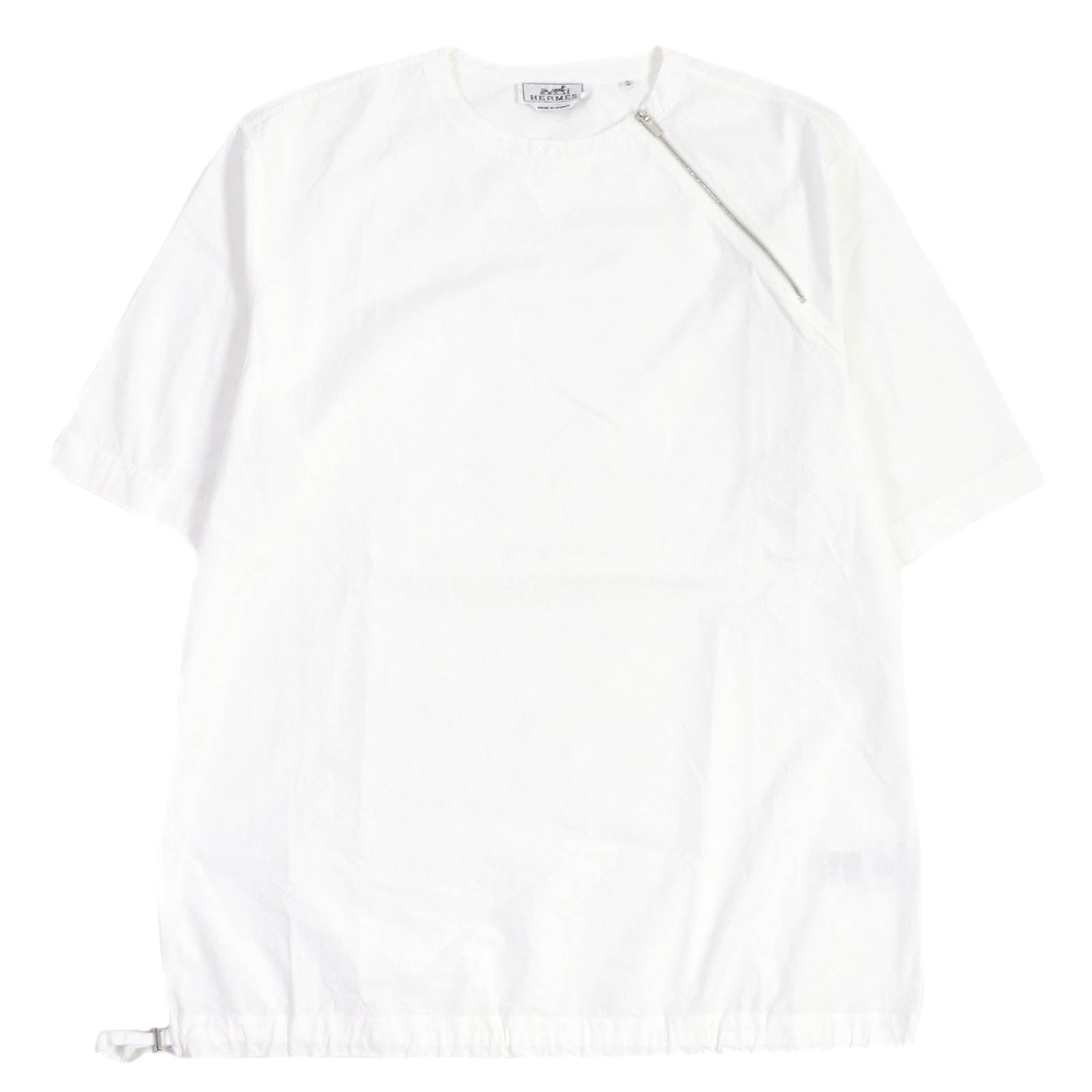 Hermes H Logo Zip Crew Neck T-Shirt White