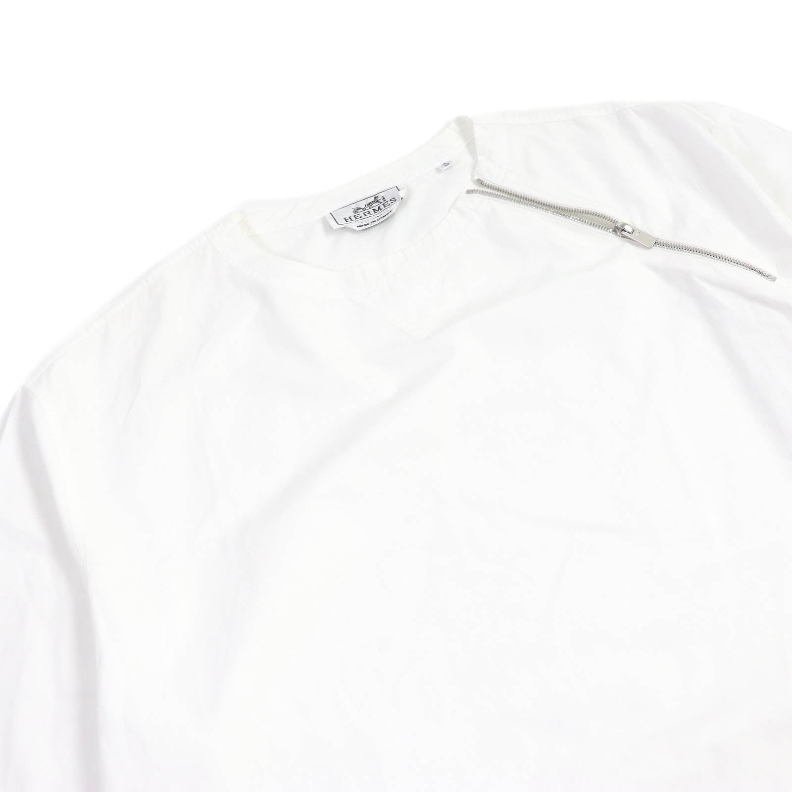 Hermes H Logo Zip Crew Neck T-Shirt White