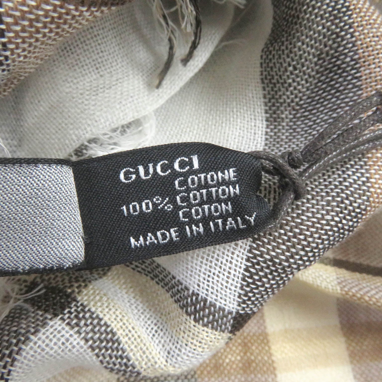 GUCCI Cotton Crest Logo Check Scarf