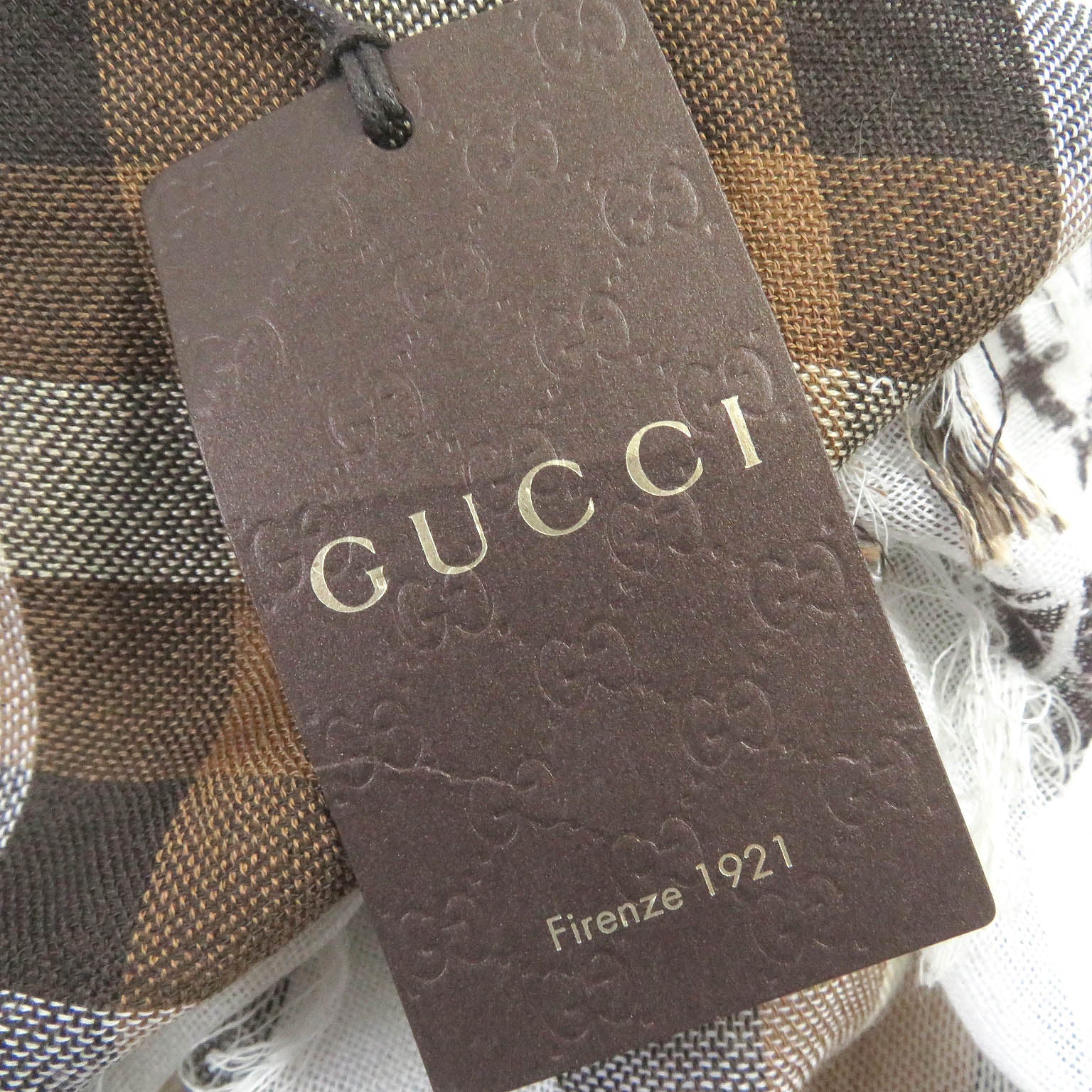 GUCCI Cotton Crest Logo Check Scarf