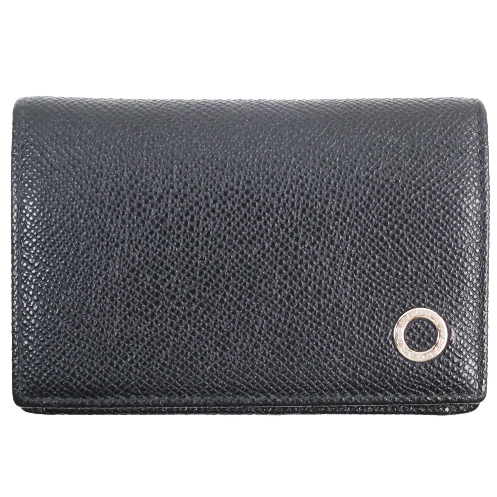 BVLGARI Leather Grain Logo Metal Card Case