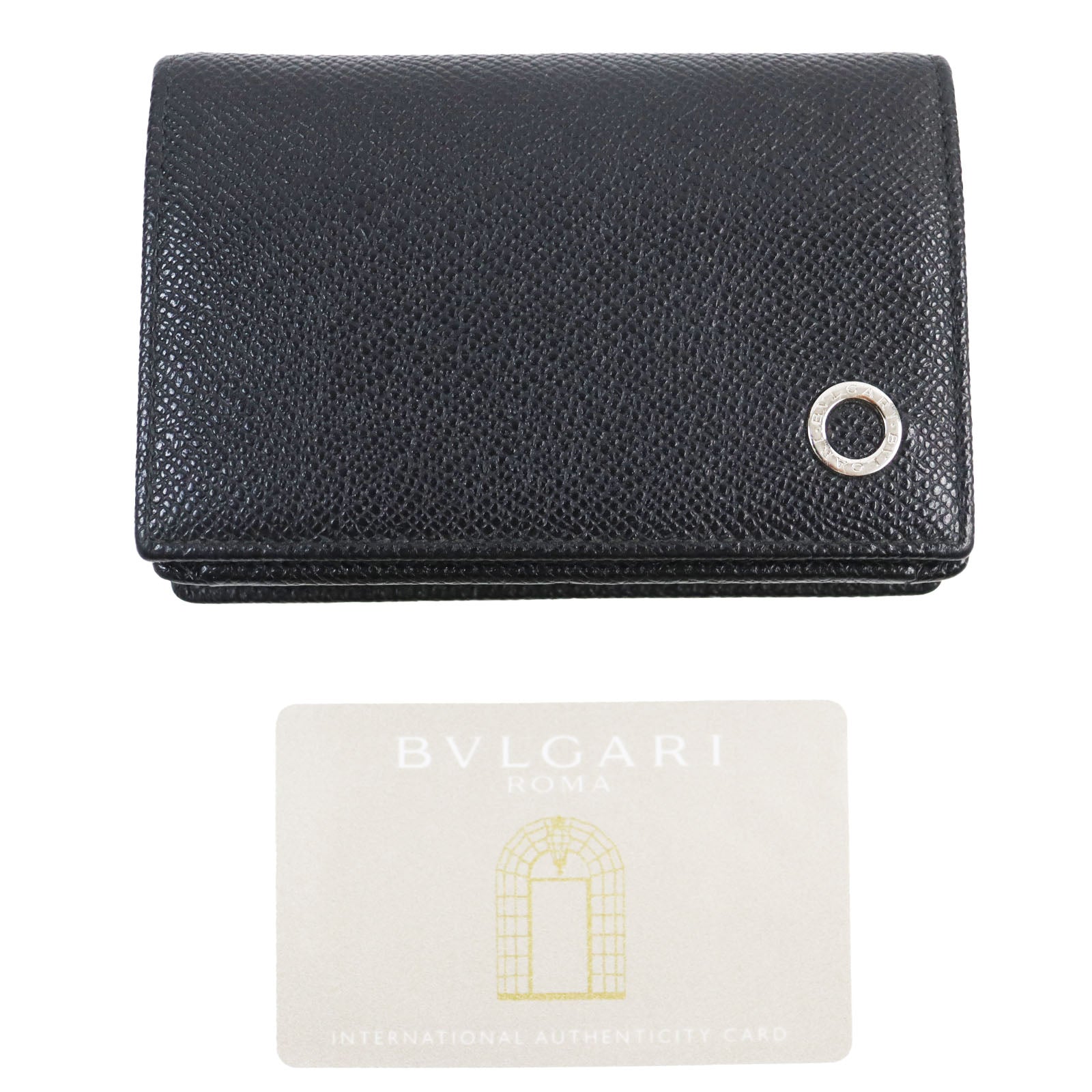 BVLGARI Leather Grain Logo Metal Card Case