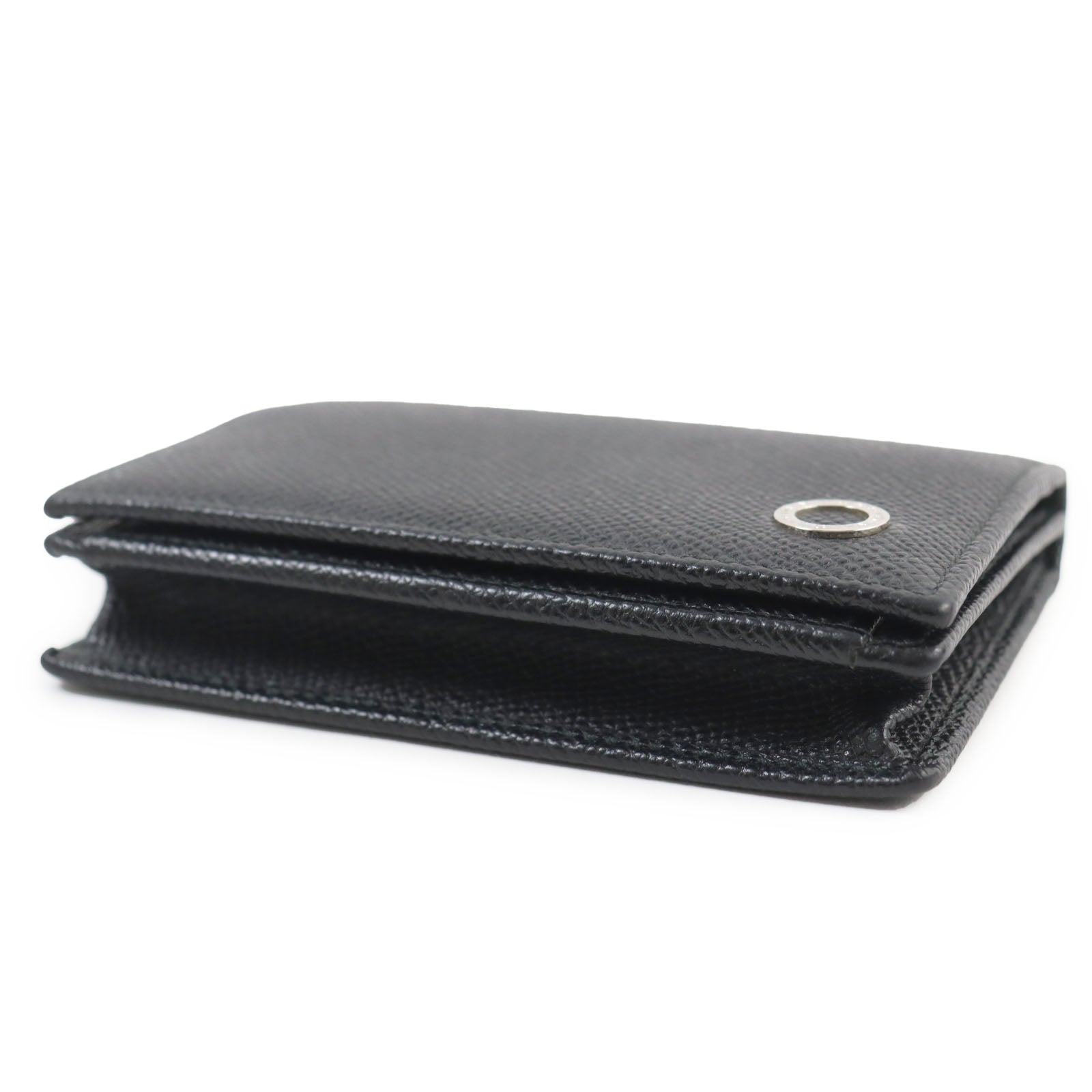 BVLGARI Leather Grain Logo Metal Card Case