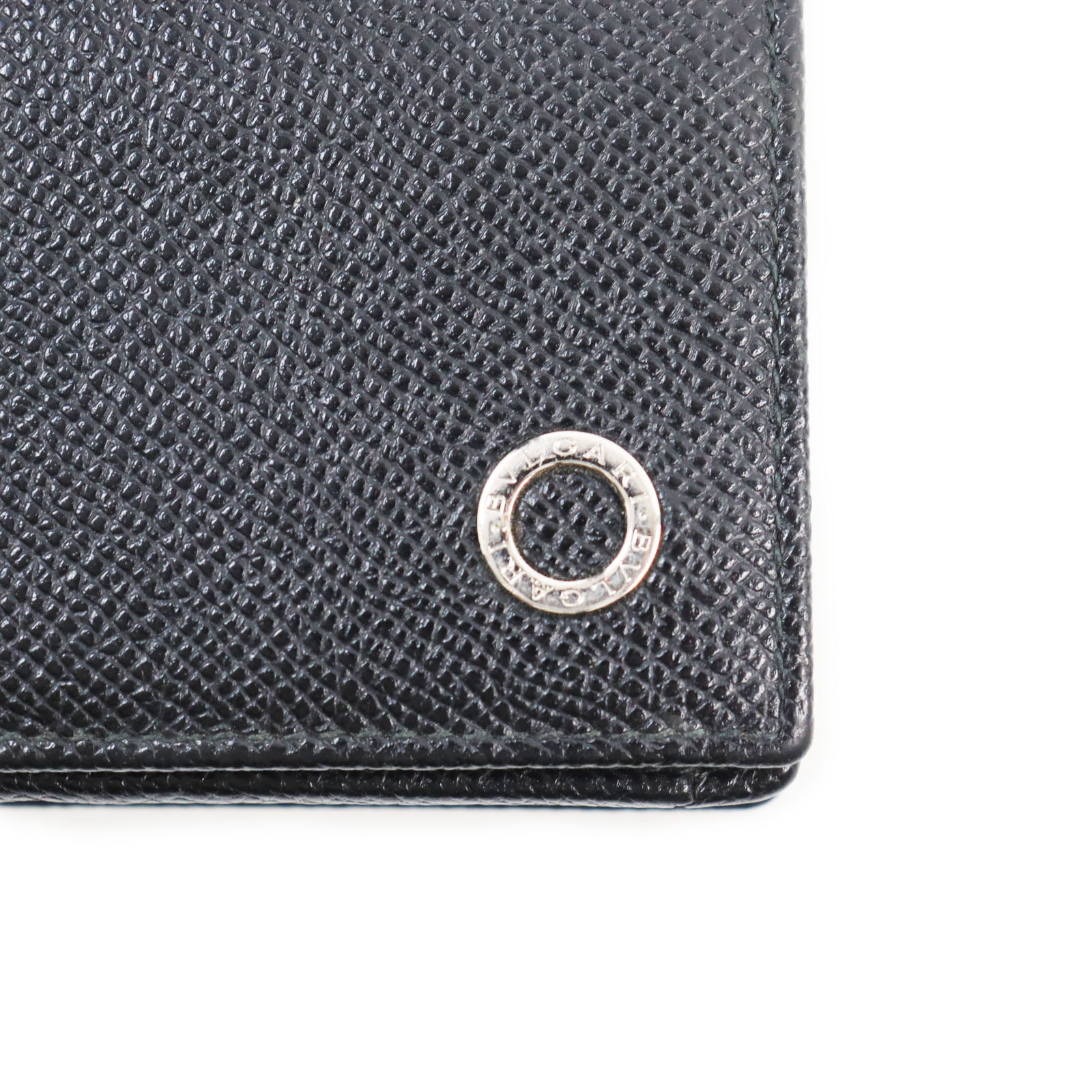 BVLGARI Leather Grain Logo Metal Card Case