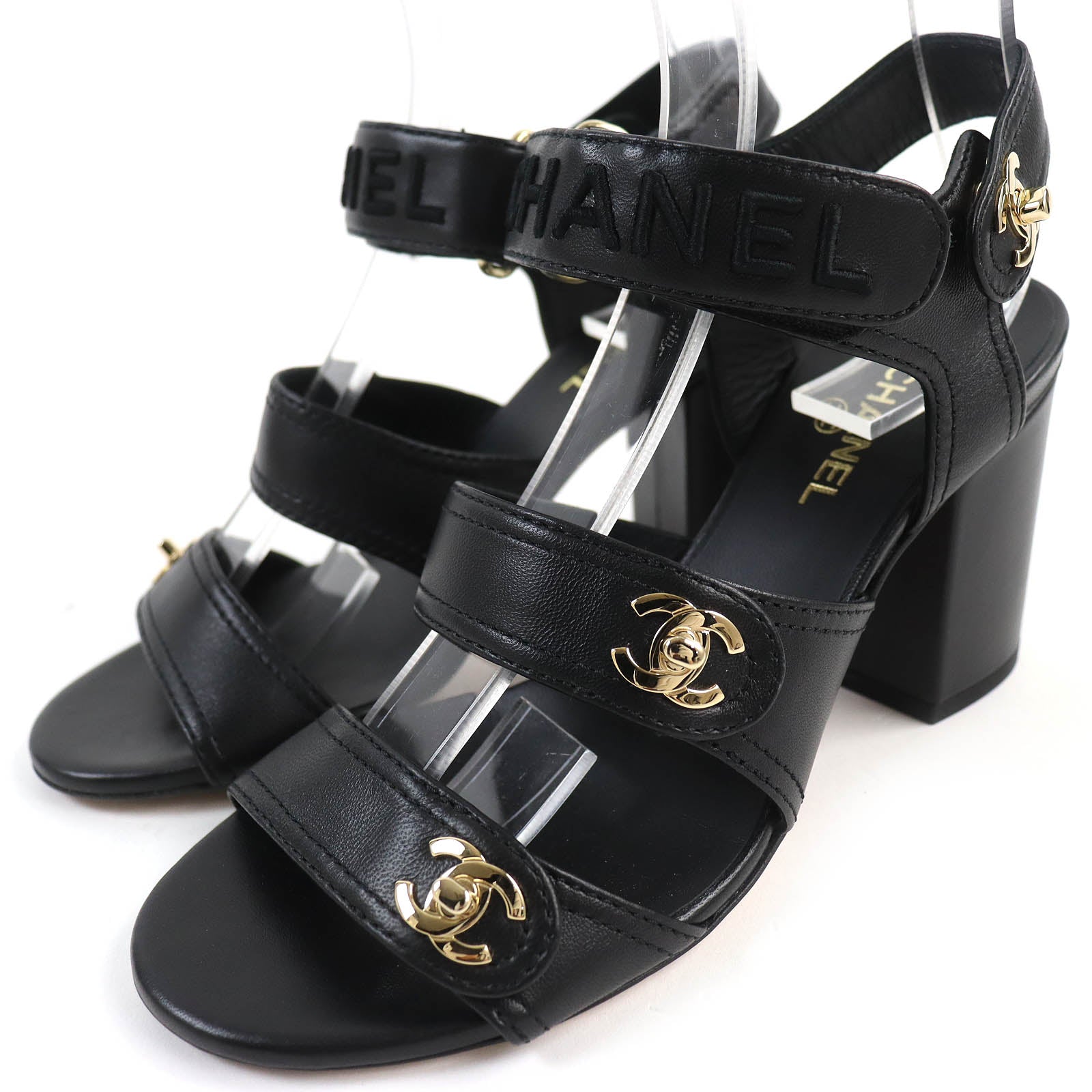 Chanel Velcro COCO Mark Leather Sandals 36.5