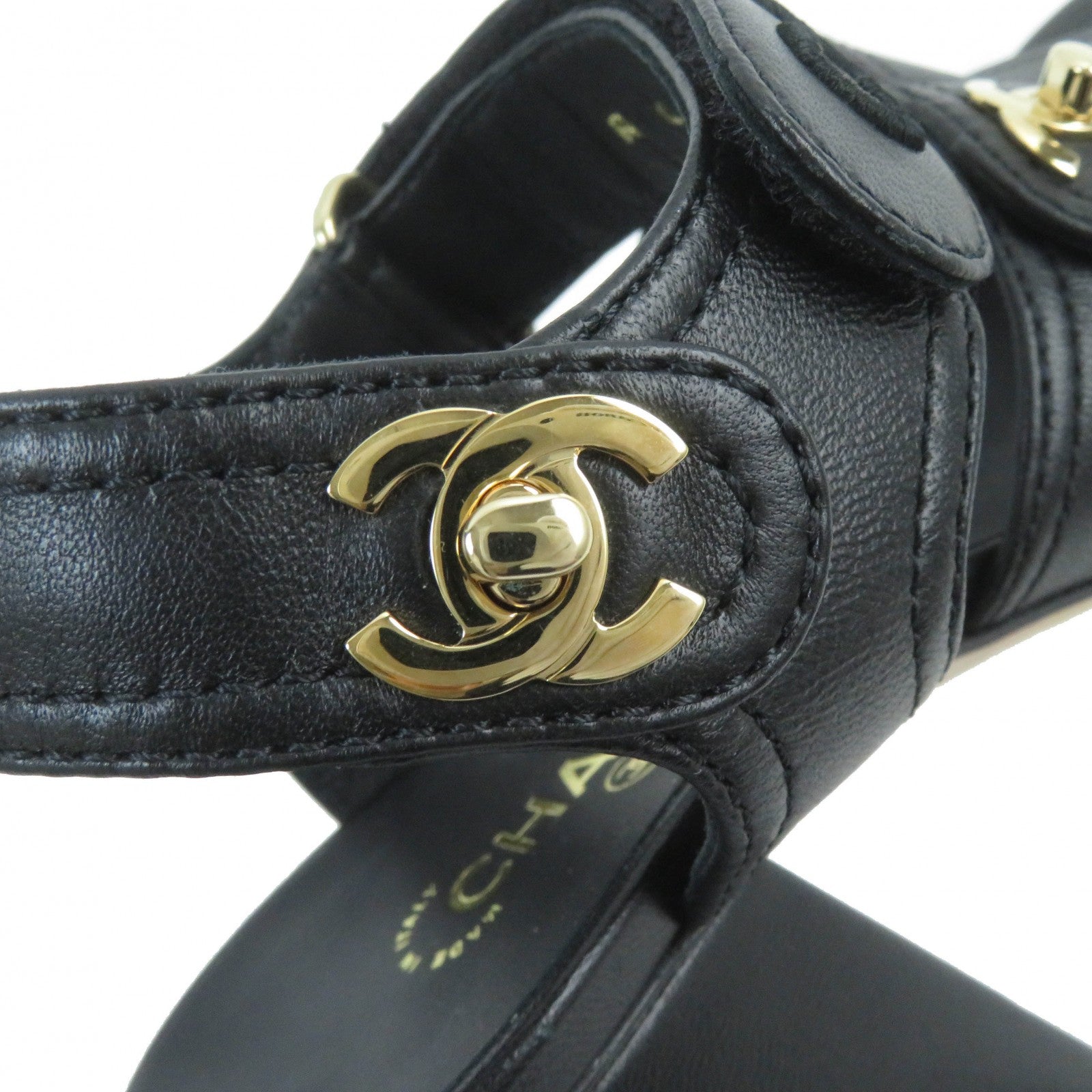 Chanel Velcro COCO Mark Leather Sandals 36.5