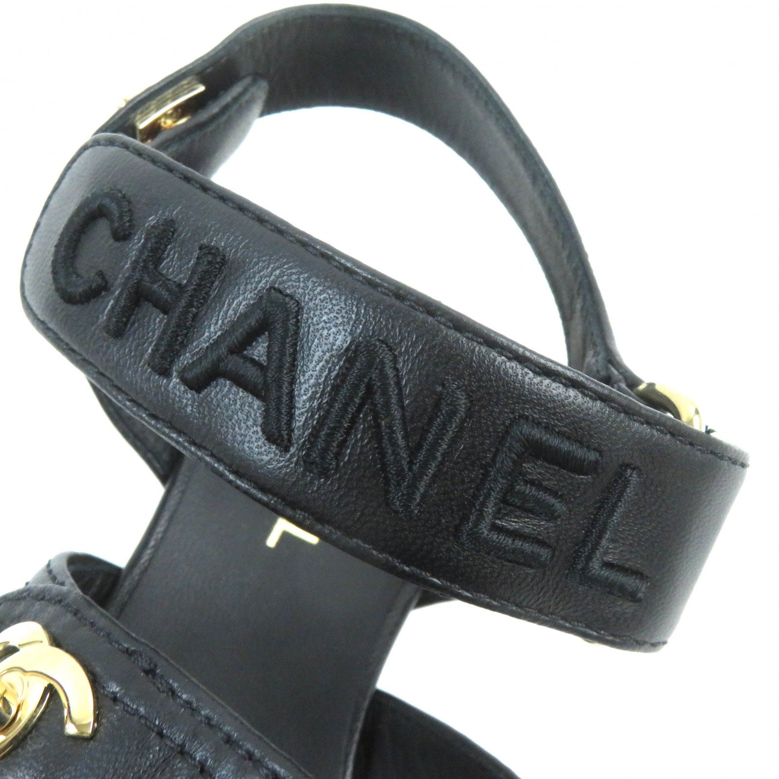 Chanel Velcro COCO Mark Leather Sandals 36.5