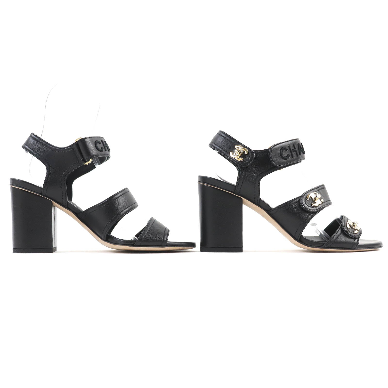 Chanel Velcro COCO Mark Leather Sandals 36.5