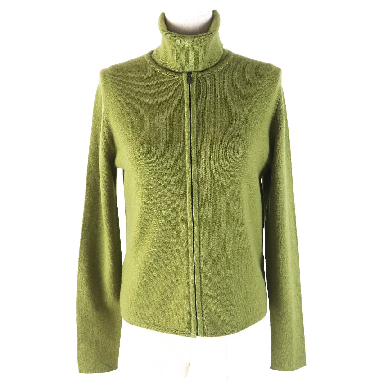 HERMES Cashmere Padlock Zip Top Cardigan Green