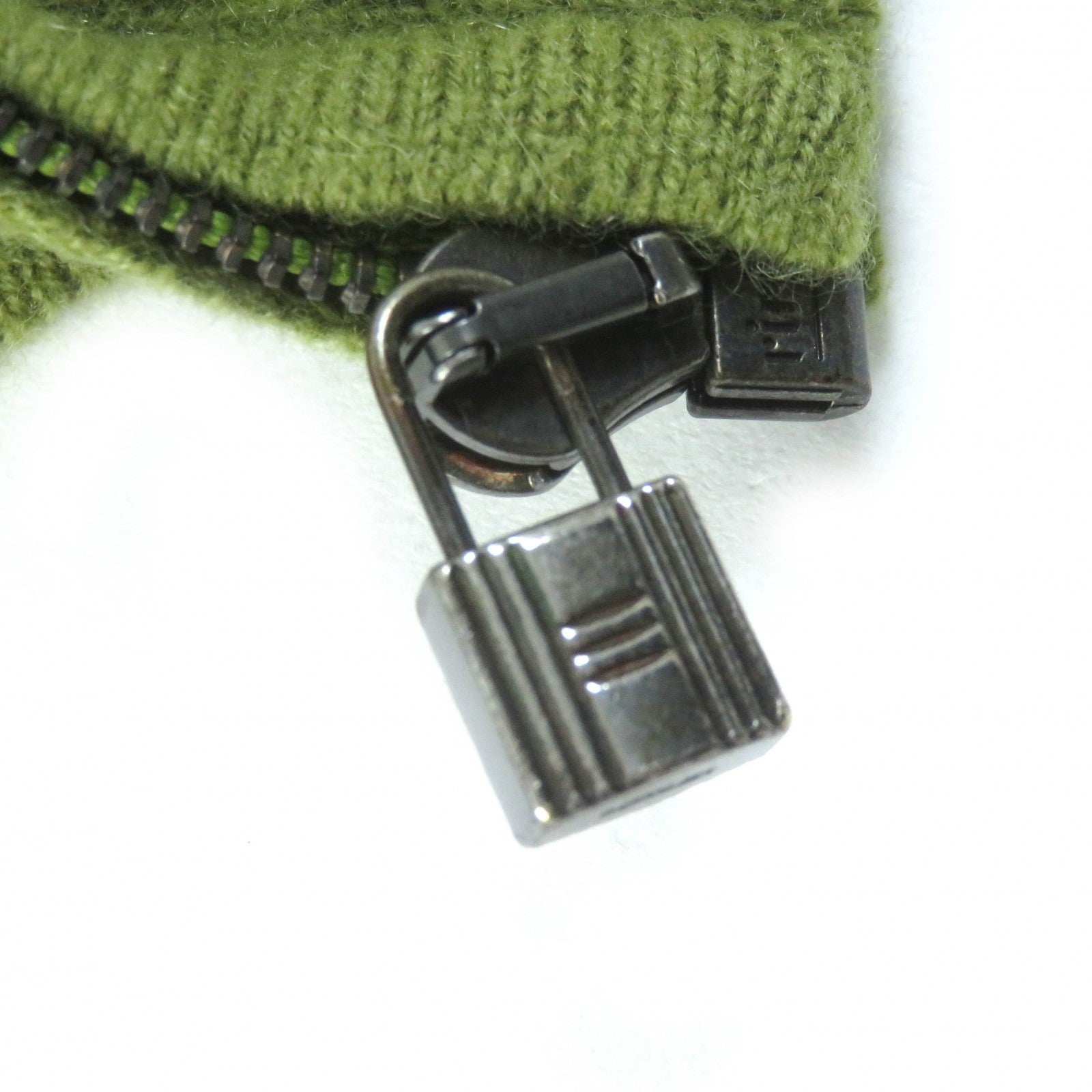 HERMES Cashmere Padlock Zip Top Cardigan Green