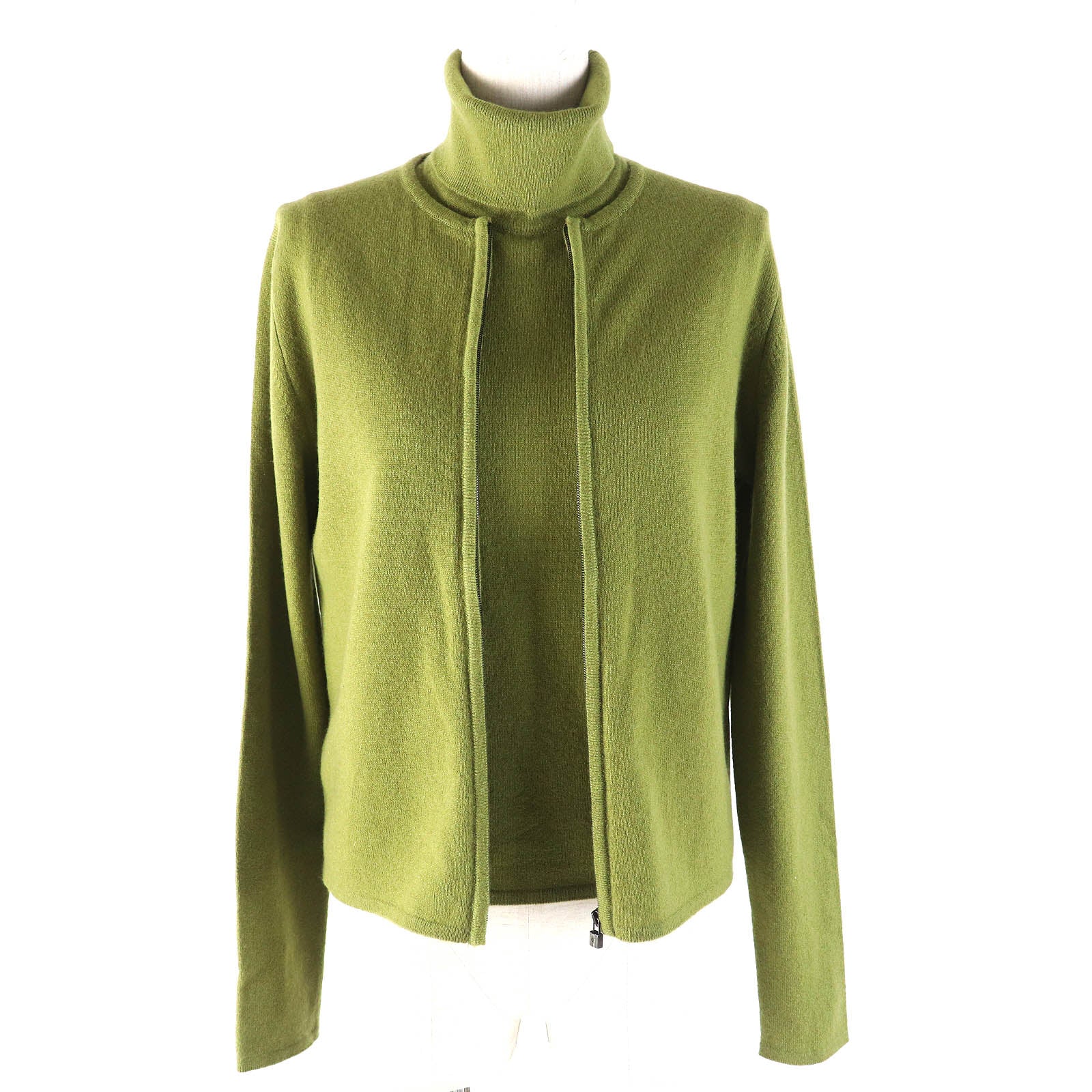 HERMES Cashmere Padlock Zip Top Cardigan Green