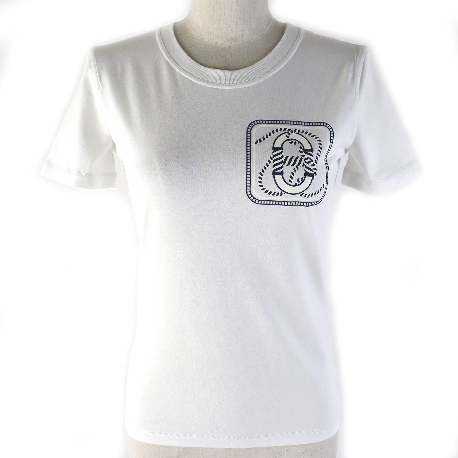 HERMES Cotton Chne Dunkel T-shirt White Navy