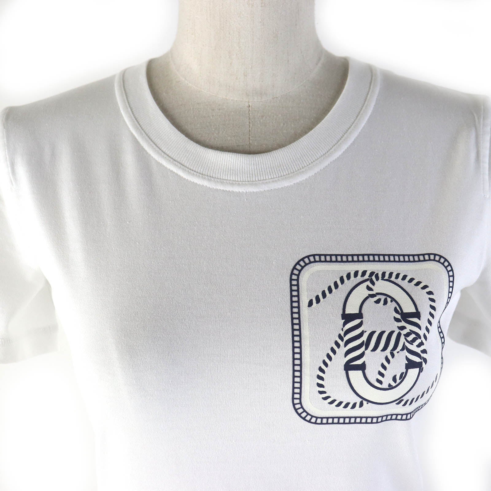 HERMES Cotton Chne Dunkel T-shirt White Navy