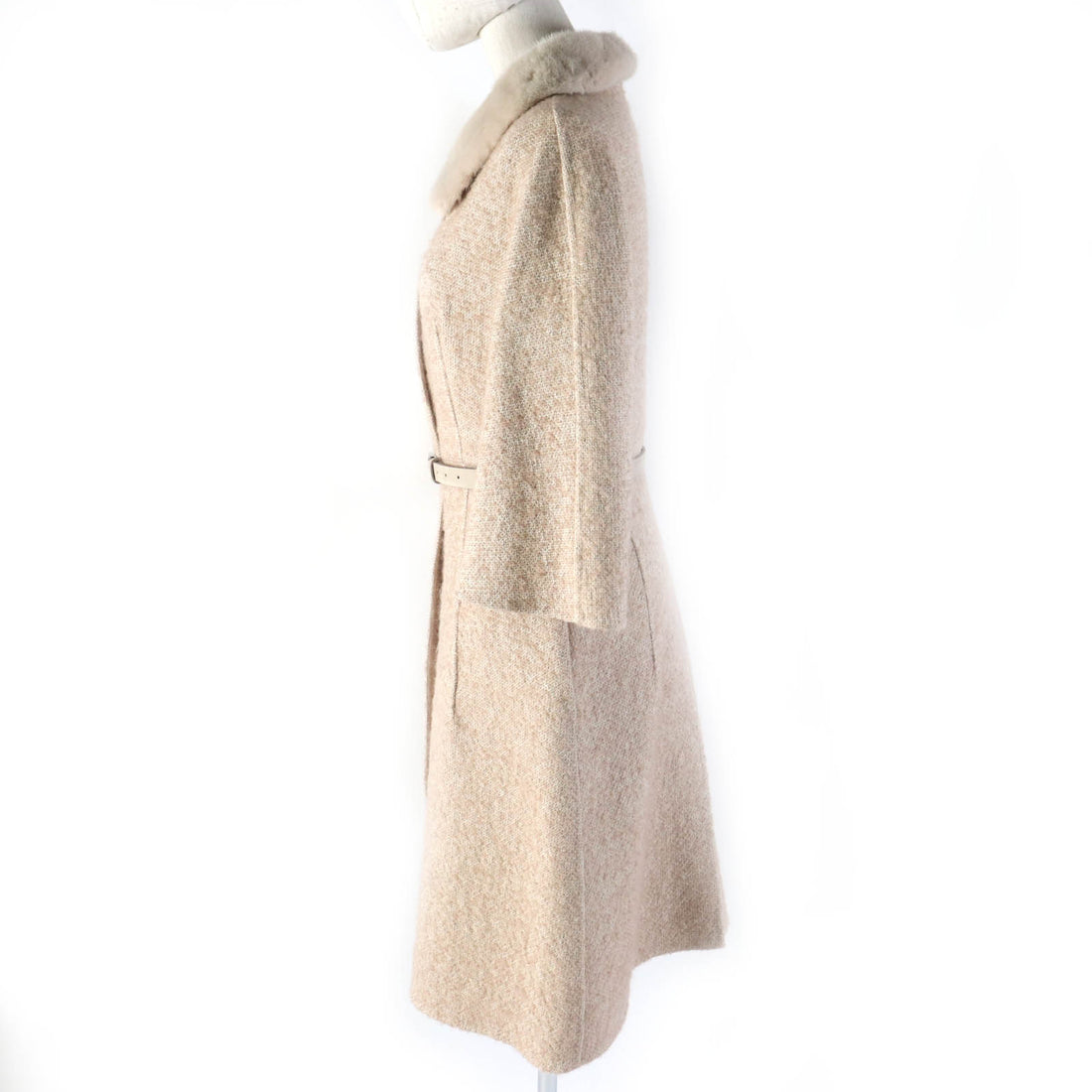 Dior Mohair Blend Knit Coat with Mink Fur Collar, Beige, Size 40