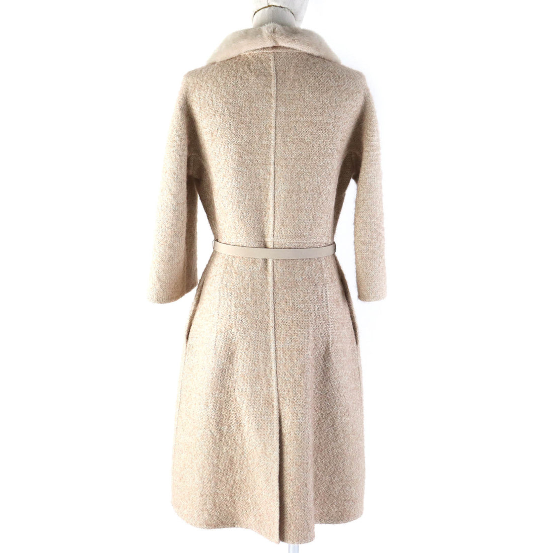 Dior Mohair Blend Knit Coat with Mink Fur Collar, Beige, Size 40