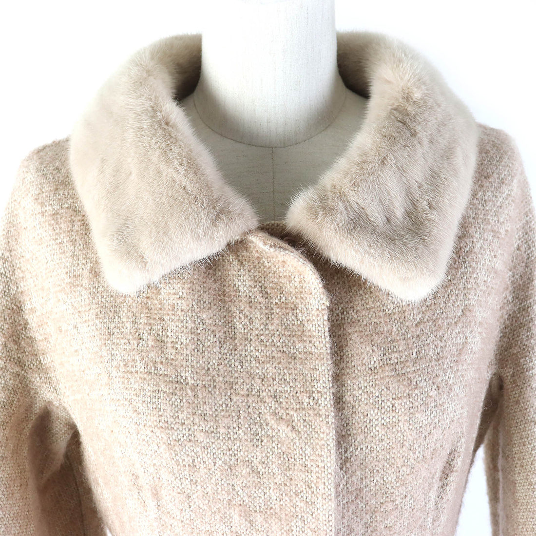 Dior Mohair Blend Knit Coat with Mink Fur Collar, Beige, Size 40