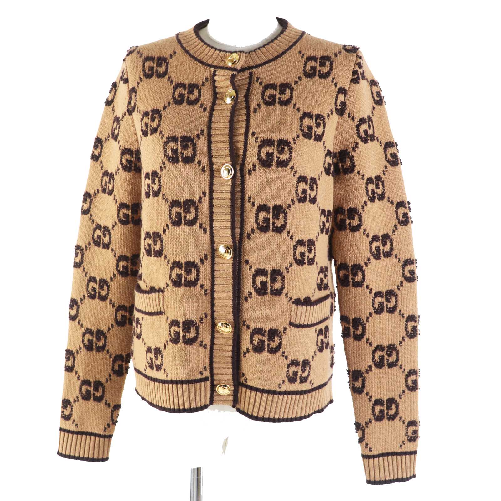 Gucci GG Wool Jacquard Cardigan Brown S