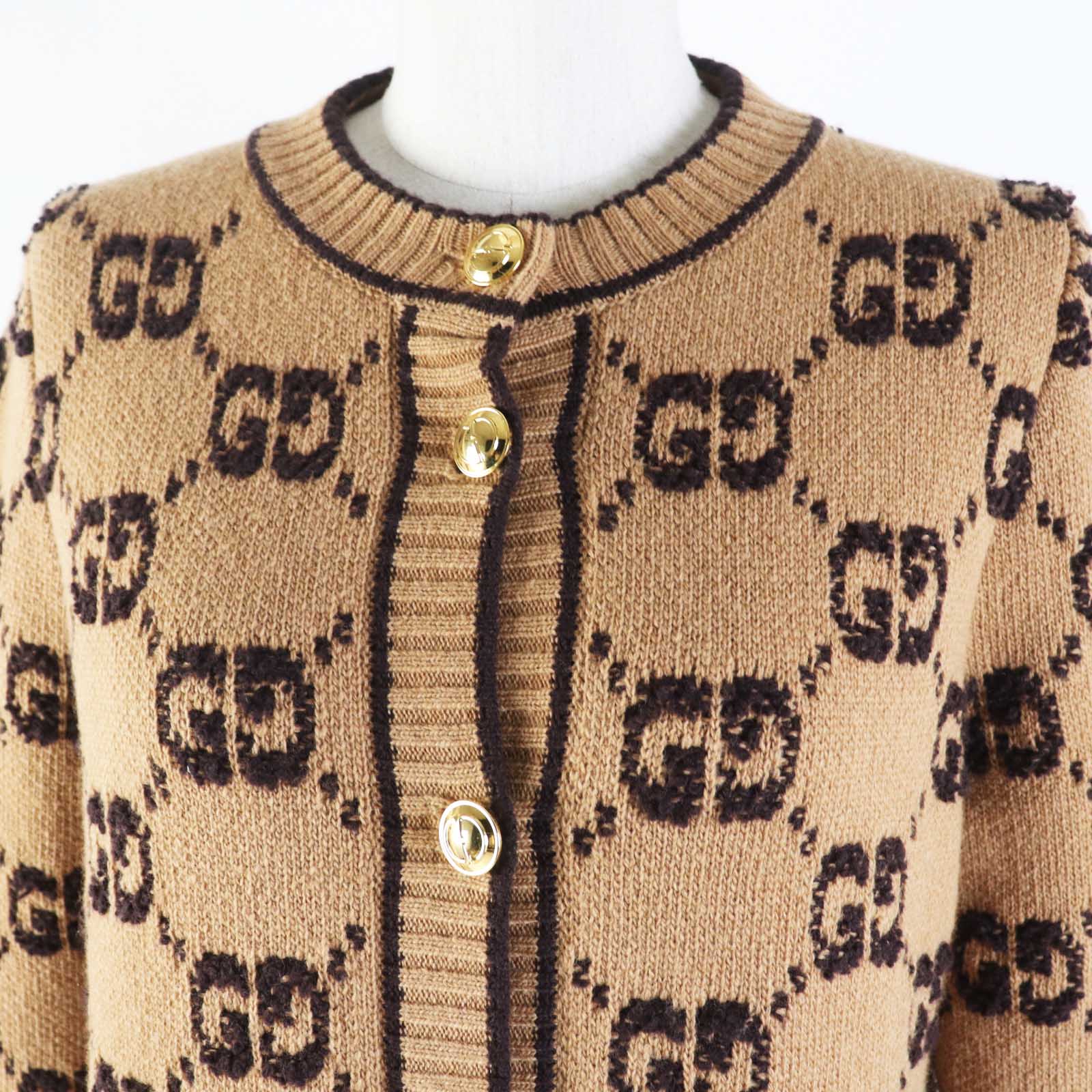 Gucci GG Wool Jacquard Cardigan Brown S