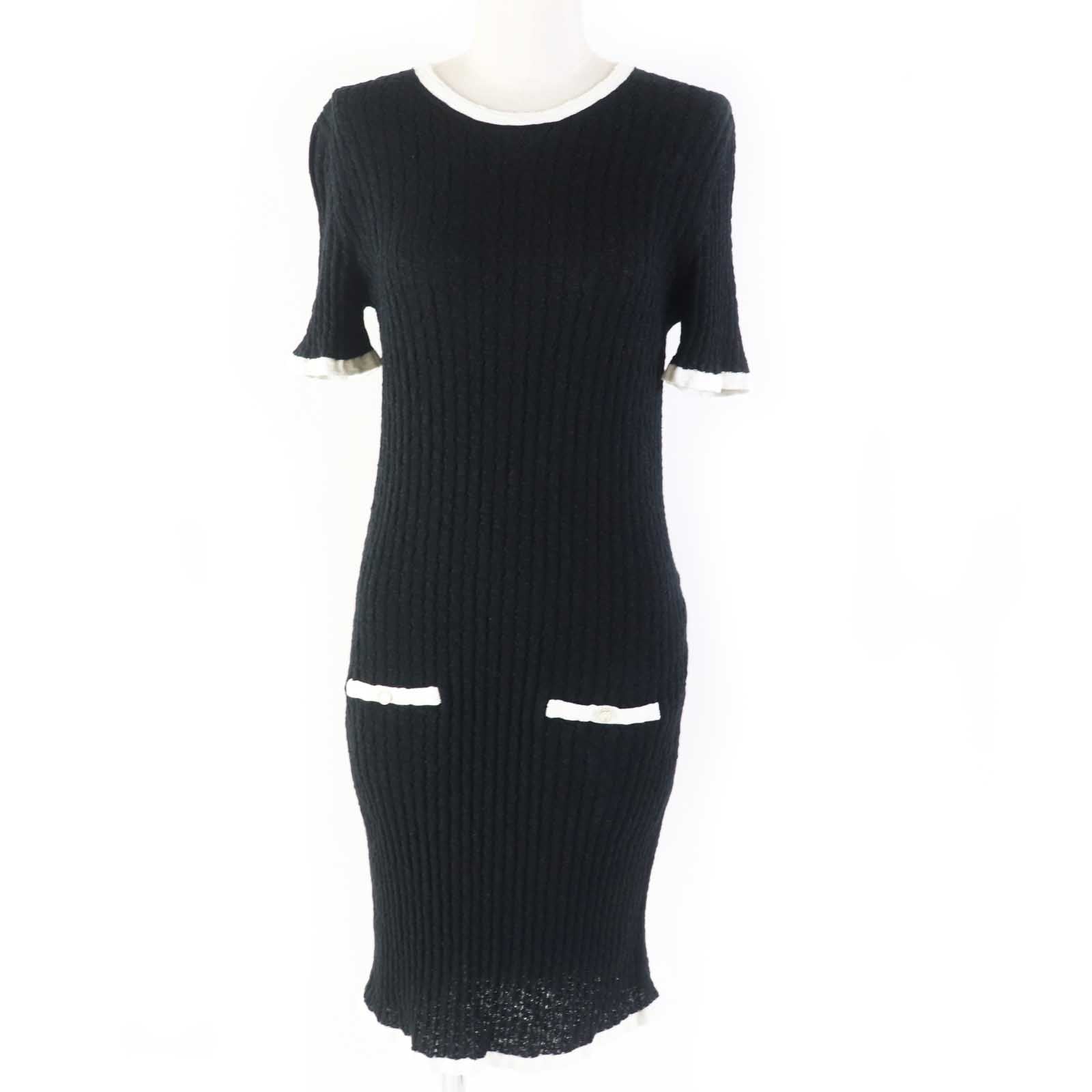 Chanel Cotton Silk Two-Tone Short-Sleeve Knit Dress