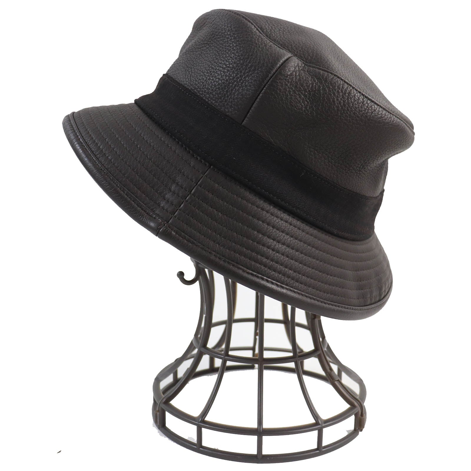 Hermes Deerskin Bucket Hat Check Pattern