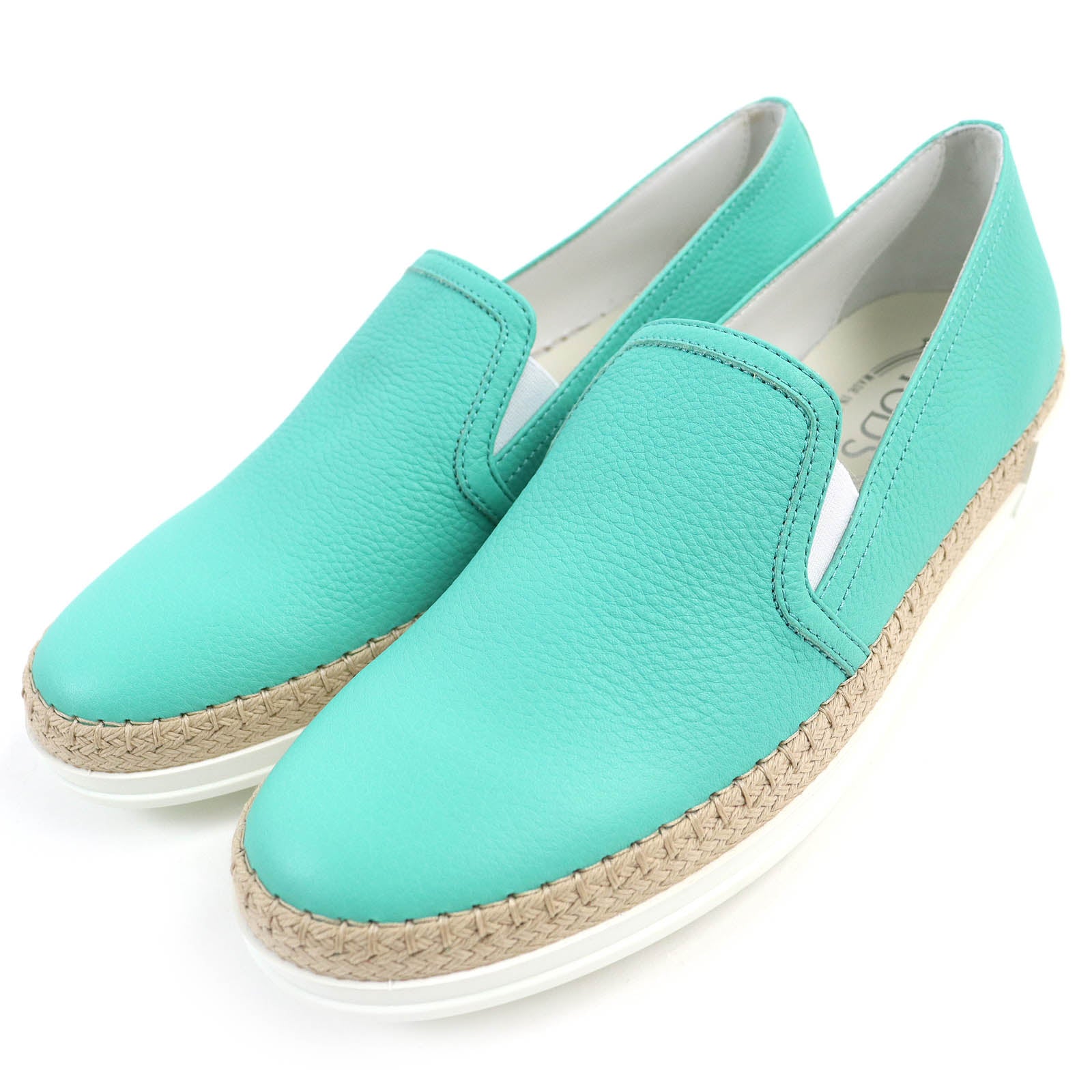 Tod's Leather Espadrilles Flats Emerald Green 38.5