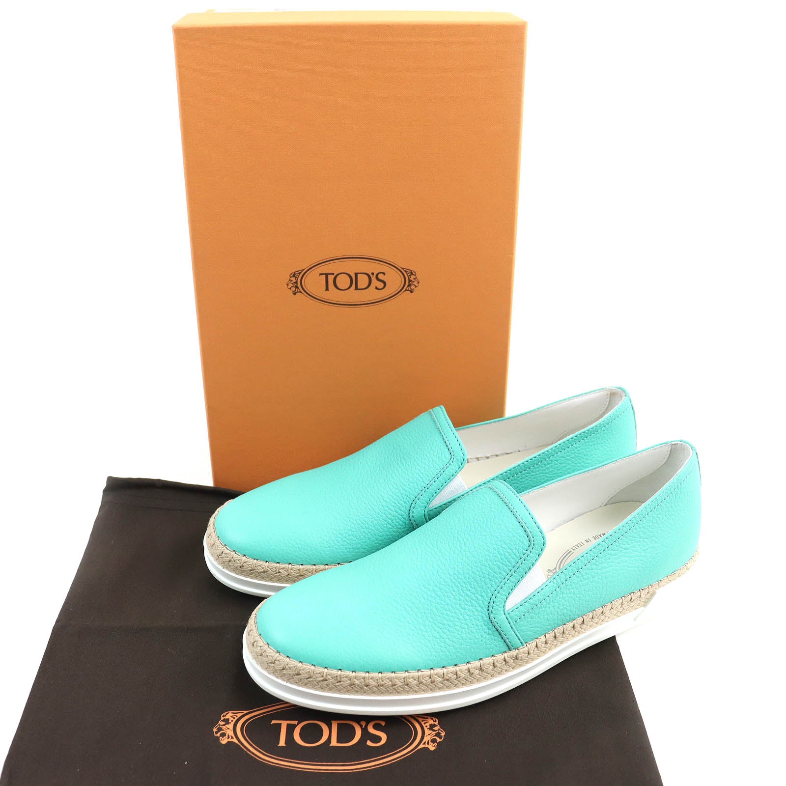 Tod's Leather Espadrilles Flats Emerald Green 38.5