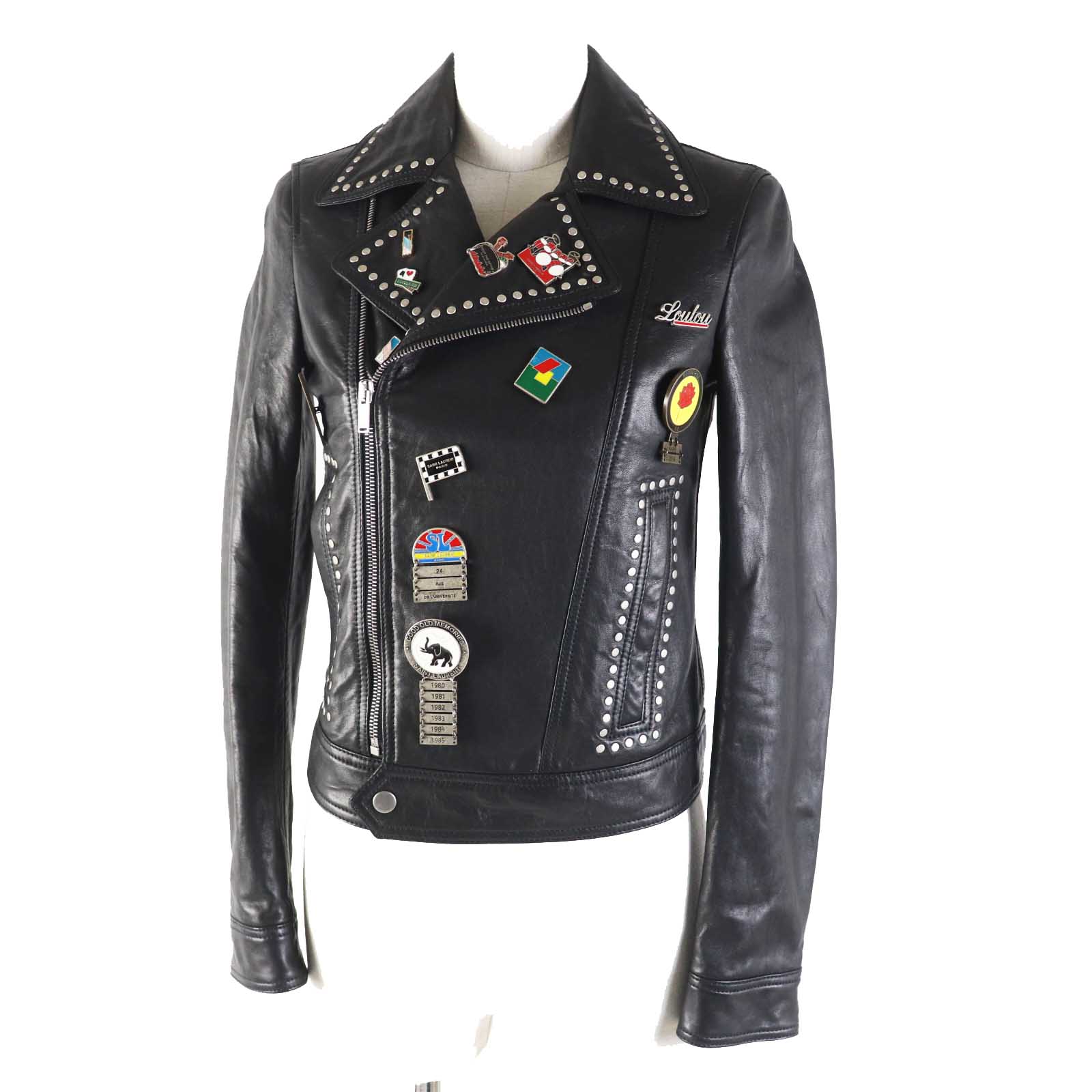 Saint Laurent Leather Jacket, Multi-Pin Badge, Black