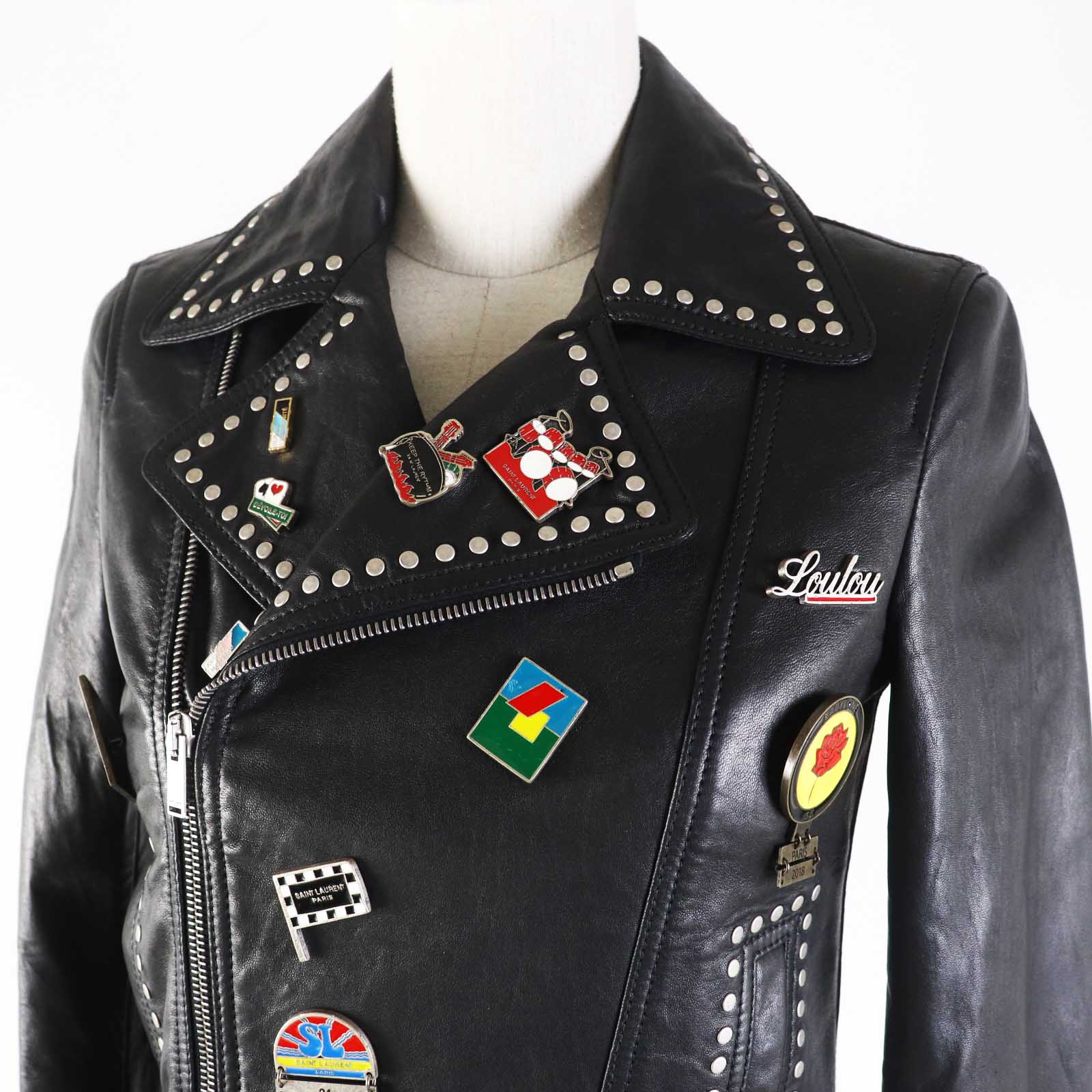 Saint Laurent Leather Jacket, Multi-Pin Badge, Black