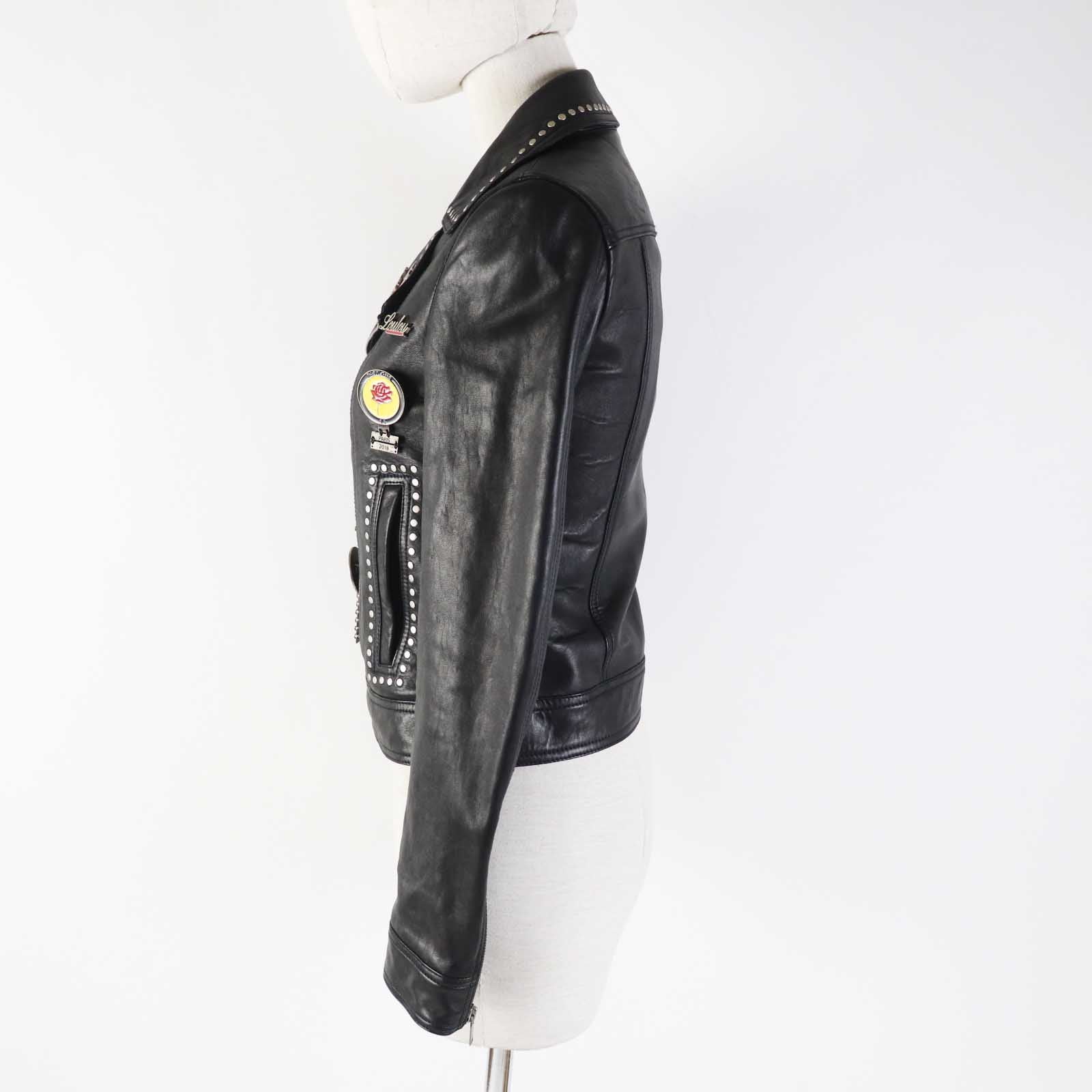 Saint Laurent Leather Jacket, Multi-Pin Badge, Black