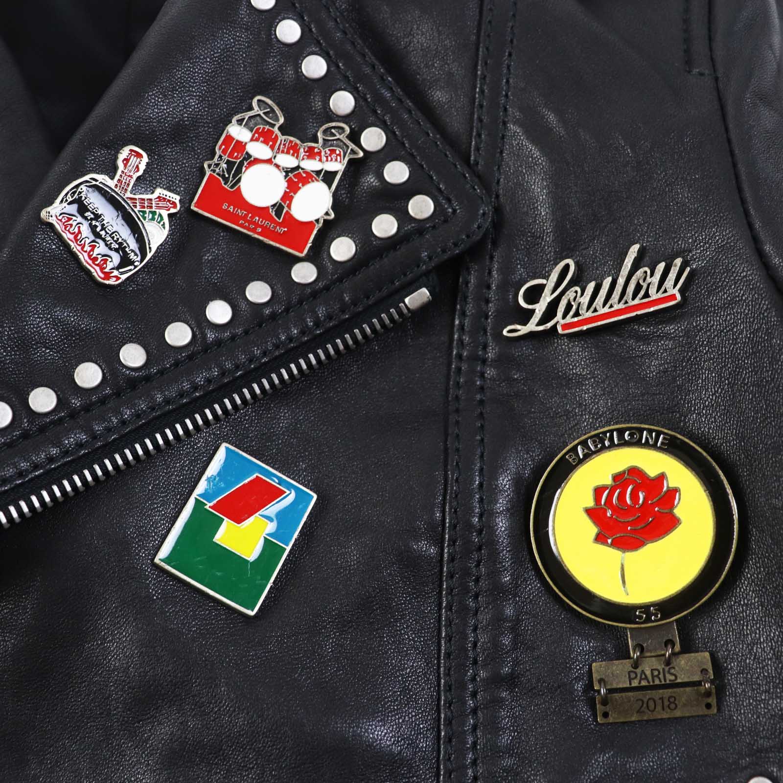 Saint Laurent Leather Jacket, Multi-Pin Badge, Black