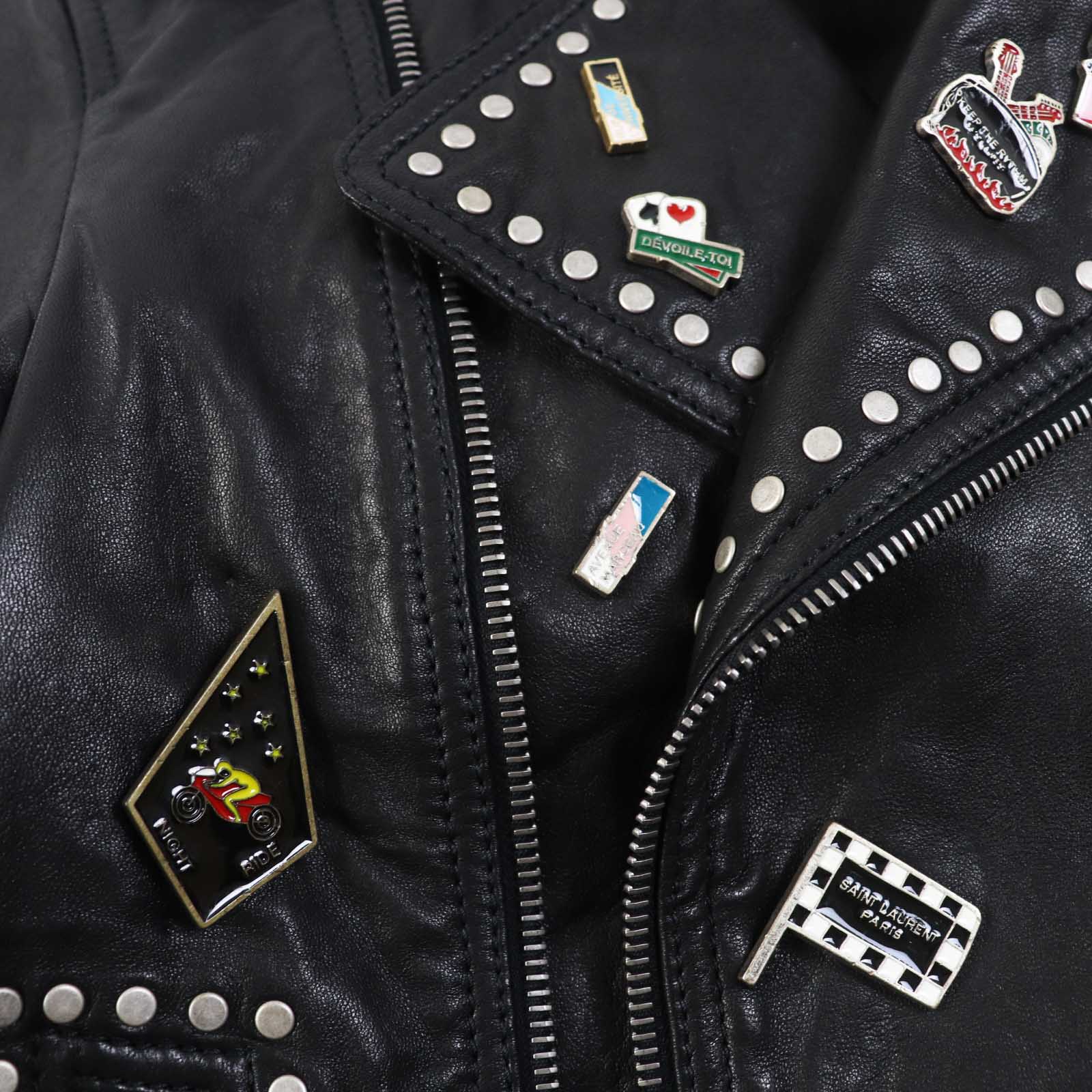 Saint Laurent Leather Jacket, Multi-Pin Badge, Black