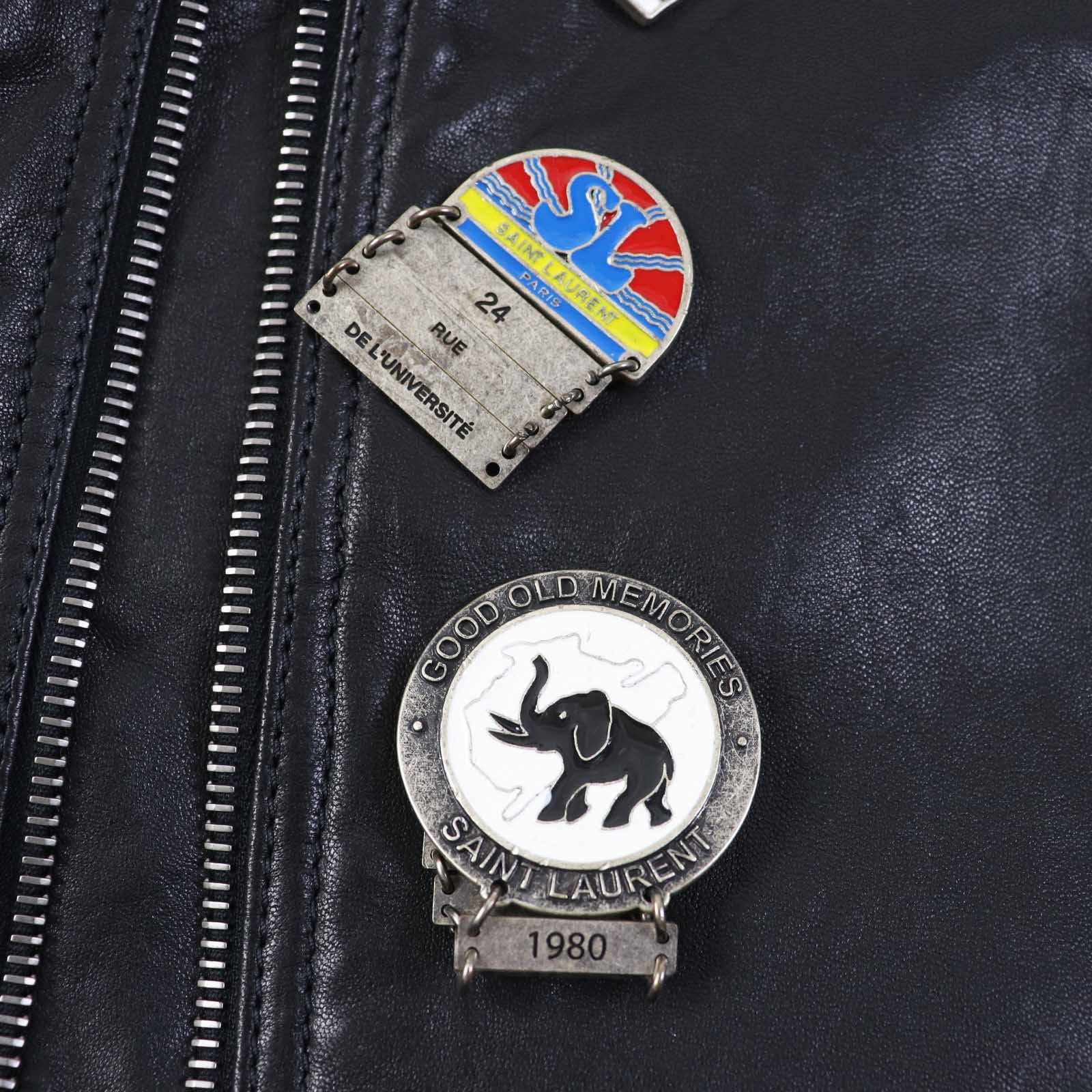 Saint Laurent Leather Jacket, Multi-Pin Badge, Black