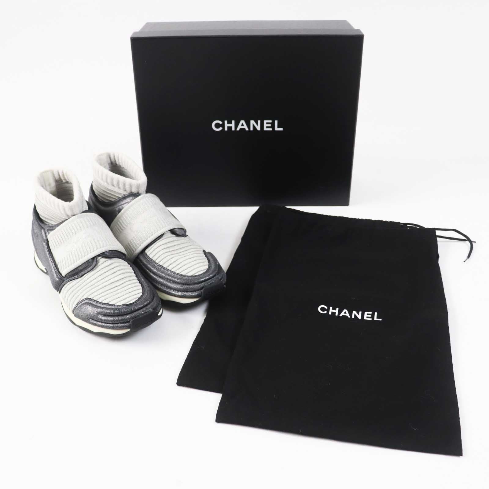 Chanel COCO Mark Knit Sneakers Gray 37.5