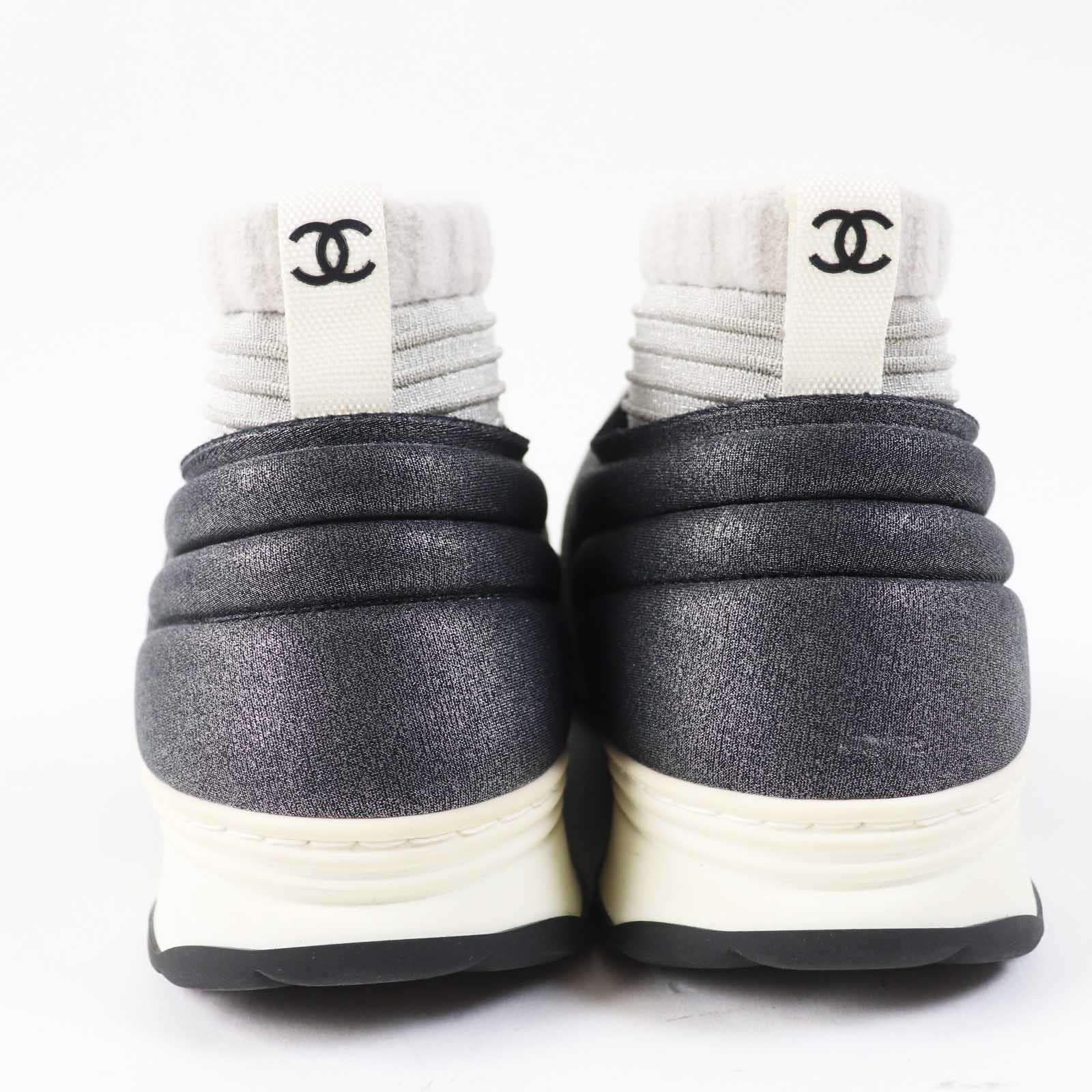 Chanel COCO Mark Knit Sneakers Gray 37.5