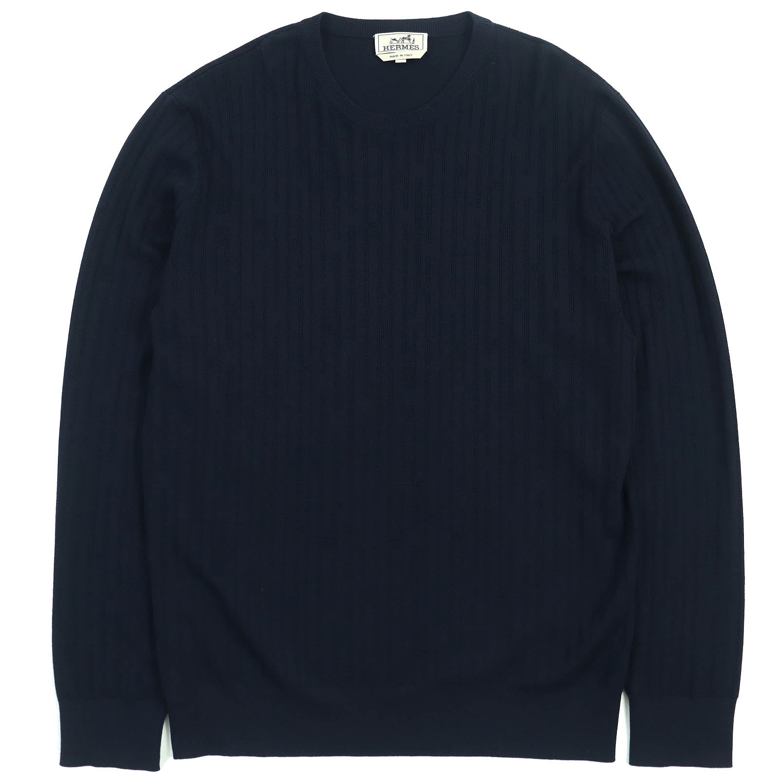 HERMES Wool H Pattern Crew Neck Knit Navy L