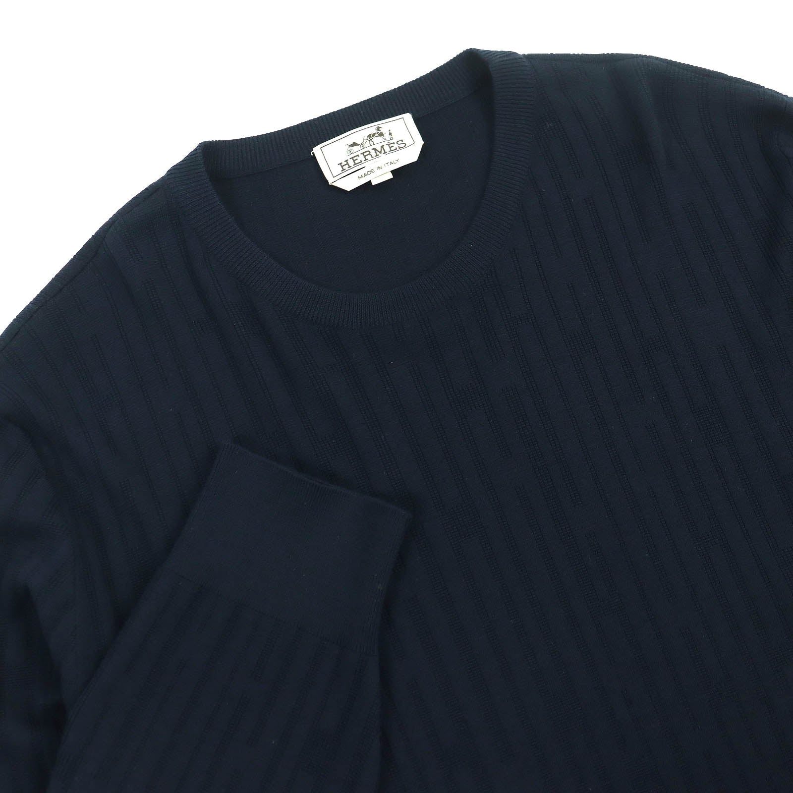 HERMES Wool H Pattern Crew Neck Knit Navy L