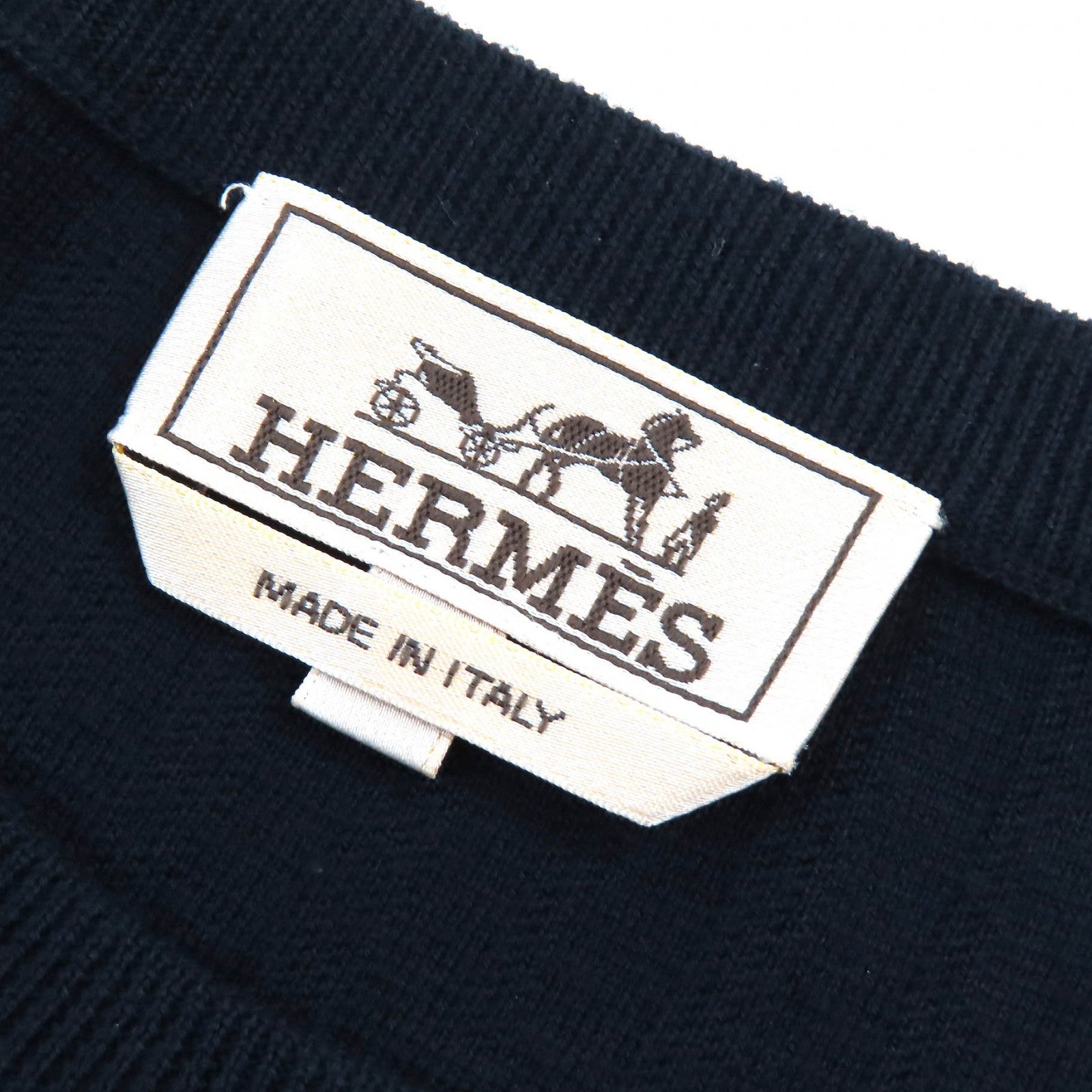 HERMES Wool H Pattern Crew Neck Knit Navy L